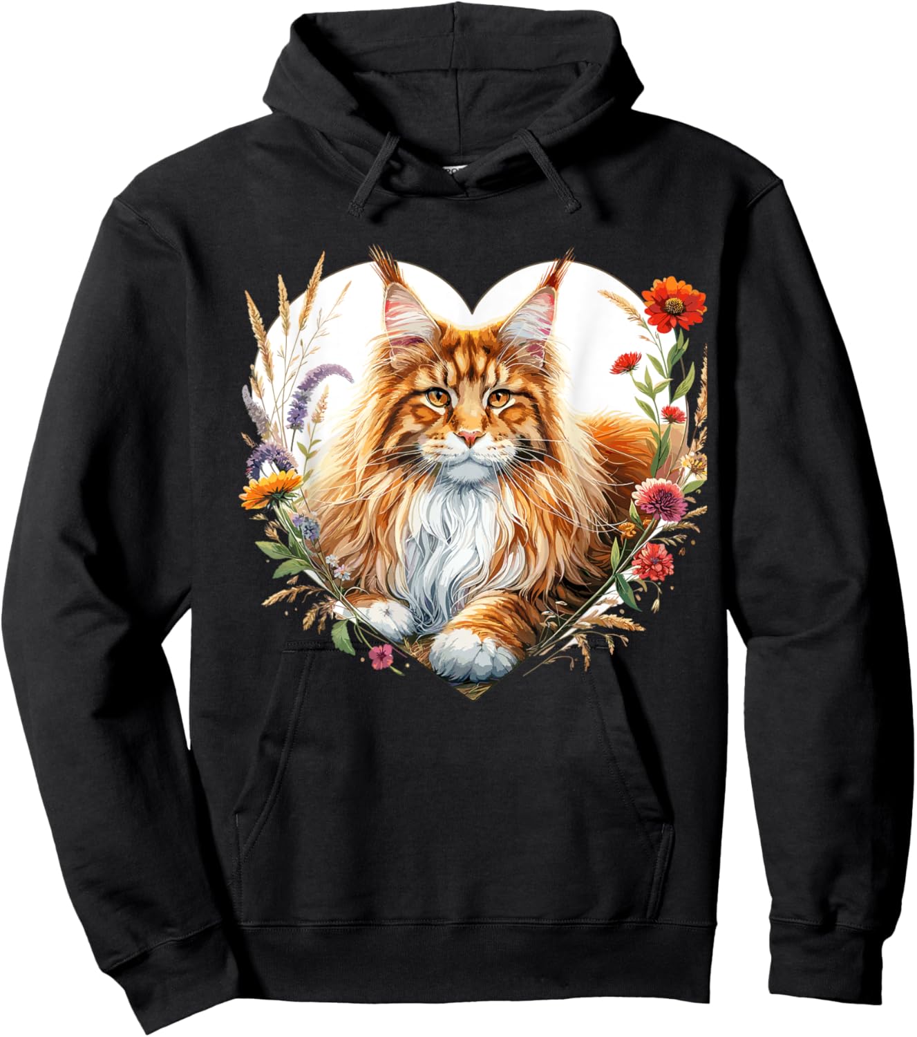 My Cat Is My Valentine Cute Orange Maine Coon Cat in a Heart Women Girls Kids Hoodie - Hoodie | Black