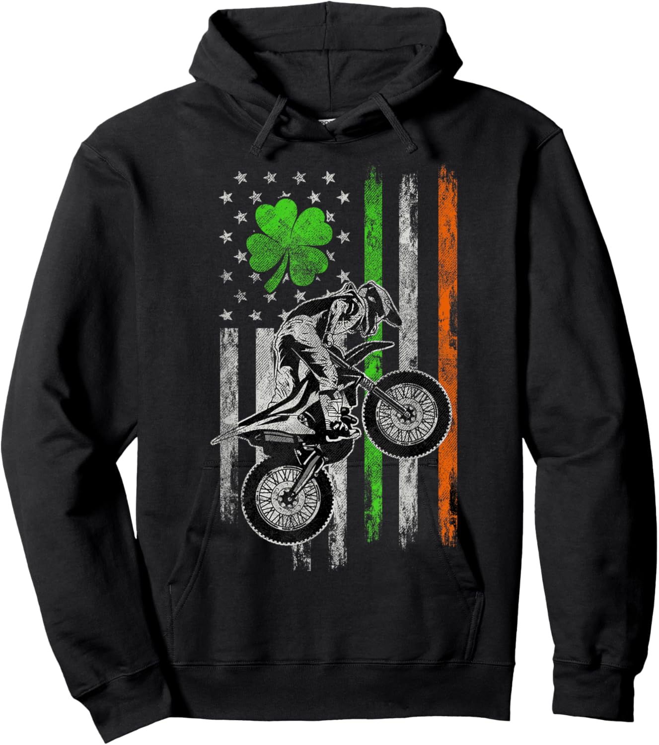 Motocross American Irish Flag St Patricks Day Dirt Bike Hoodie - Hoodie | Black
