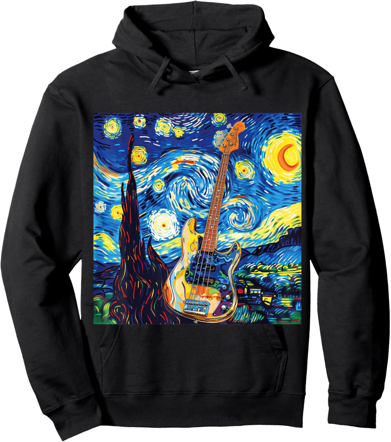 Melodic Starry Night Bass Guitar Inspiration Hoodie - Hoodie | Black