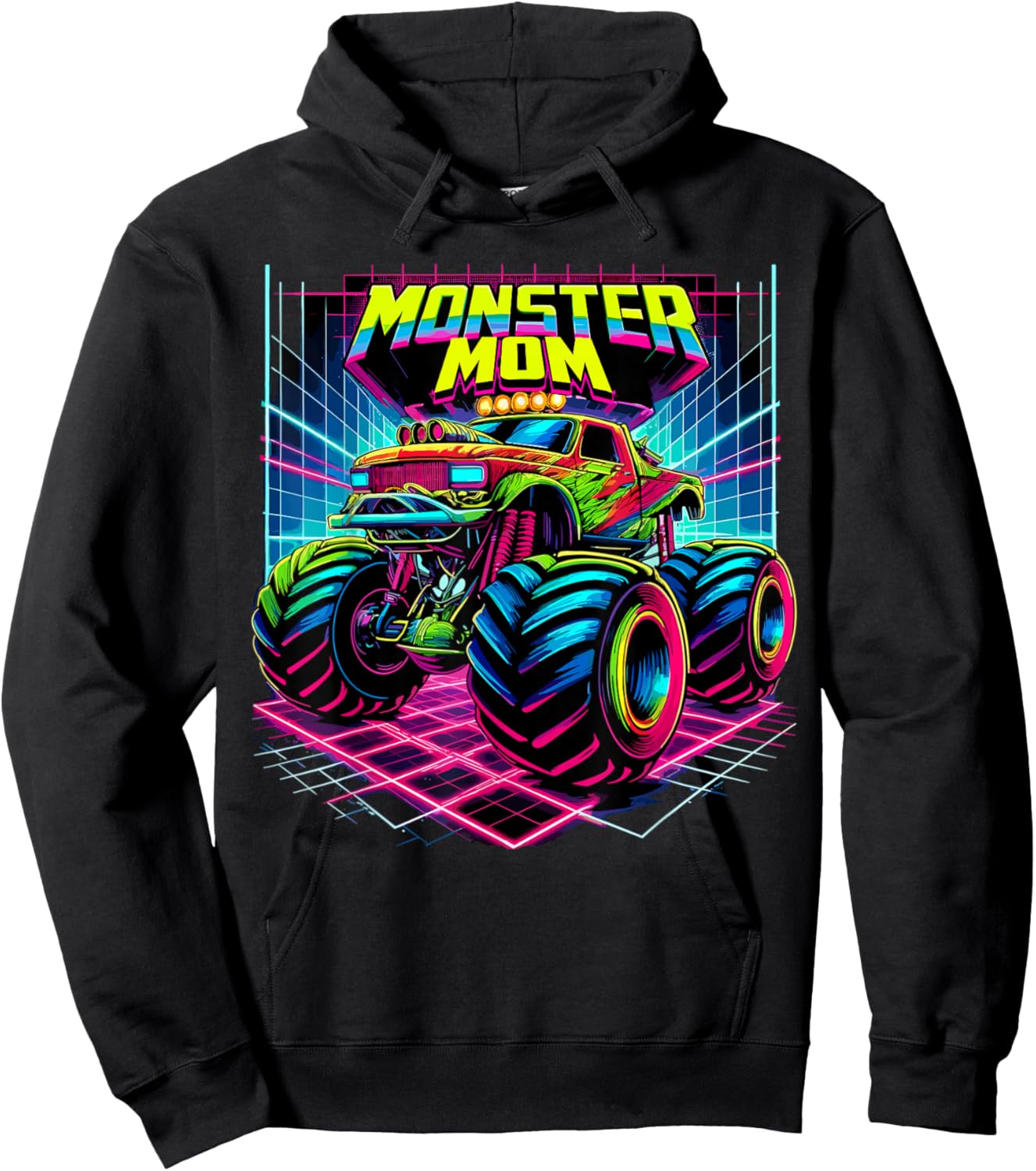 Monster Truck Mom Birthday Party Retro Monster Trucks Hoodie - Hoodie | Black