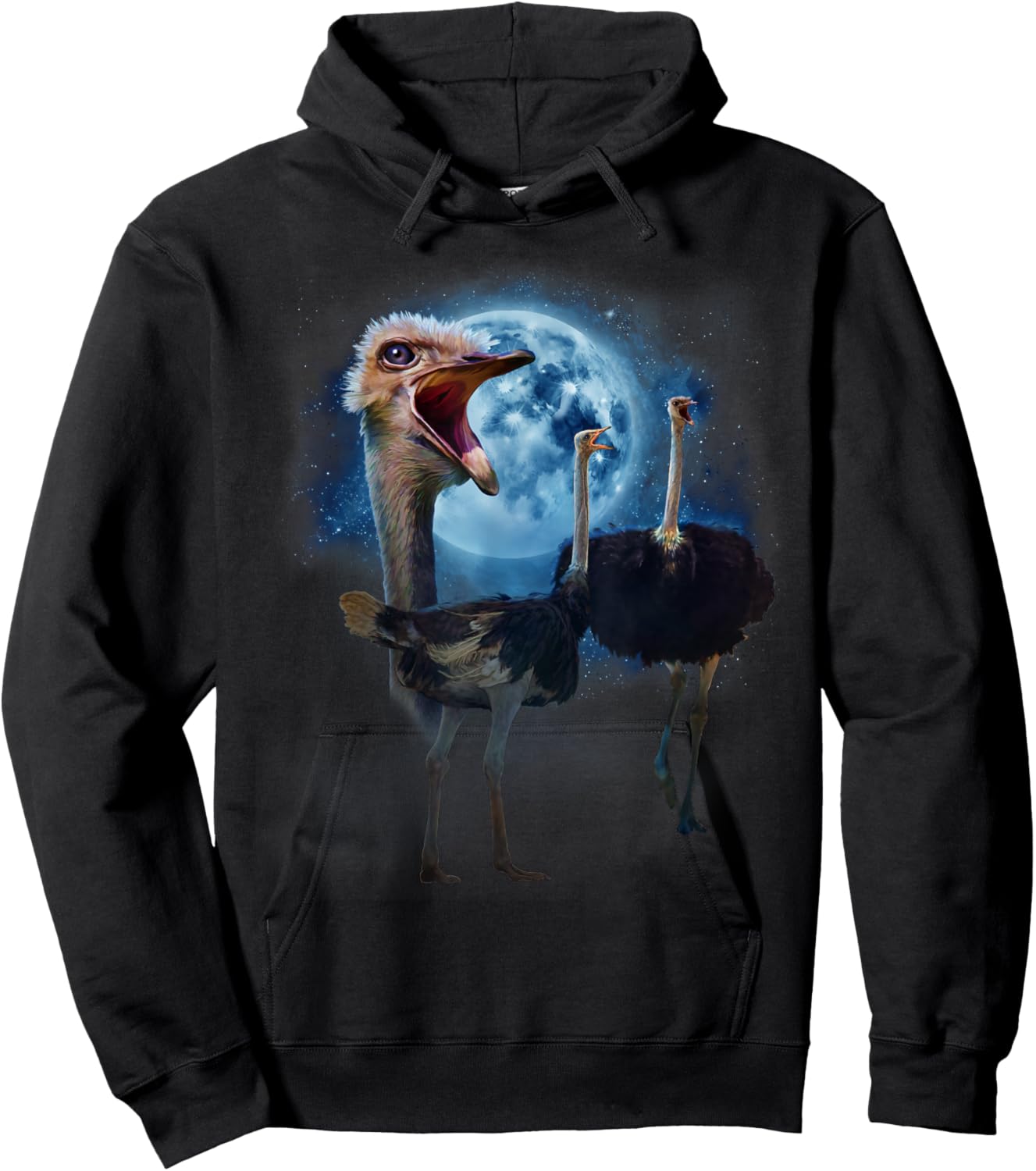 Funny Ostrich Shirt - Ostriches Howling at the Moon Hoodie - Hoodie | Black