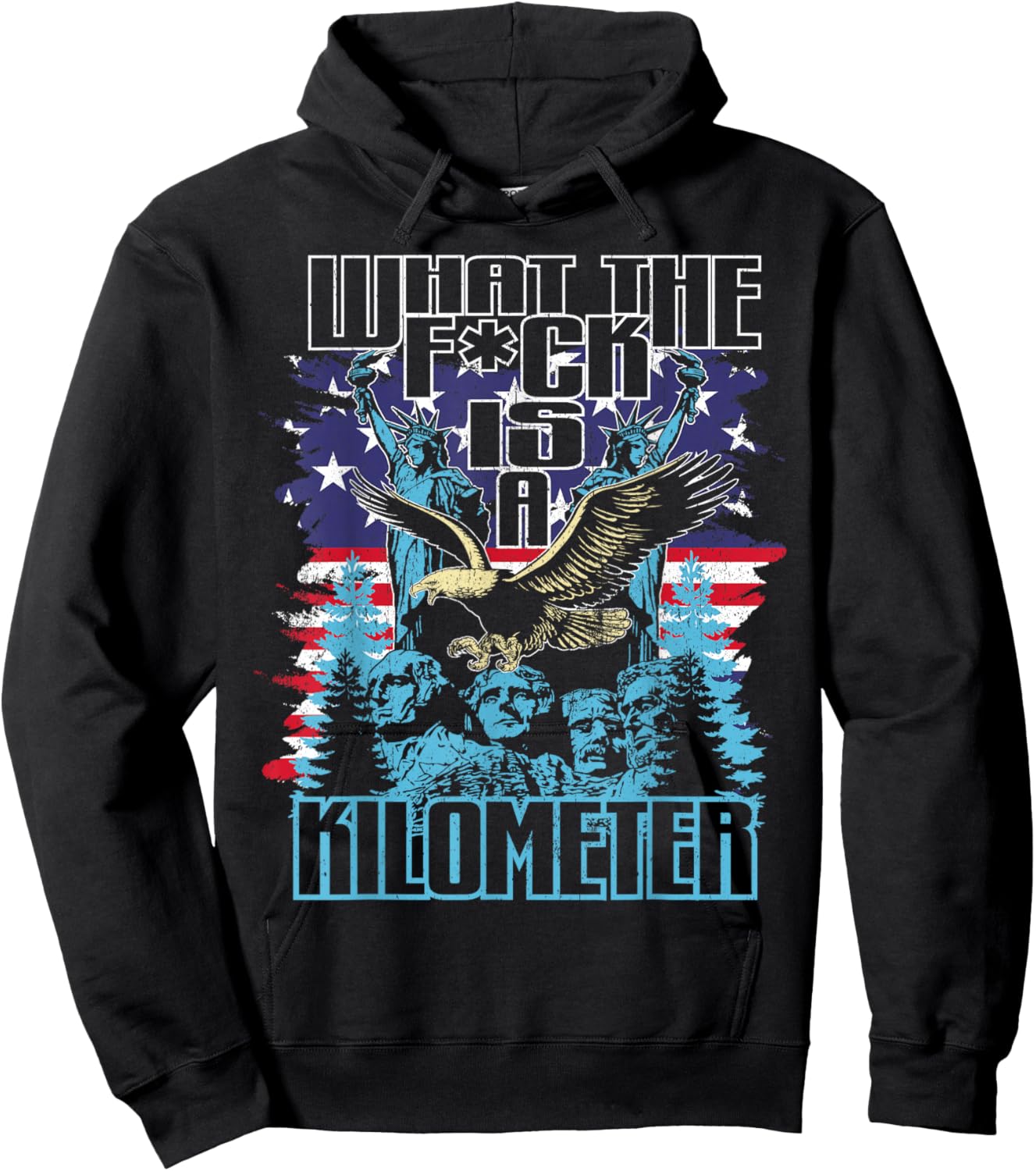 Was zum Teufel ist ein Kilometer Eagle USA Flag Funny Hoodie - Hoodie | Black