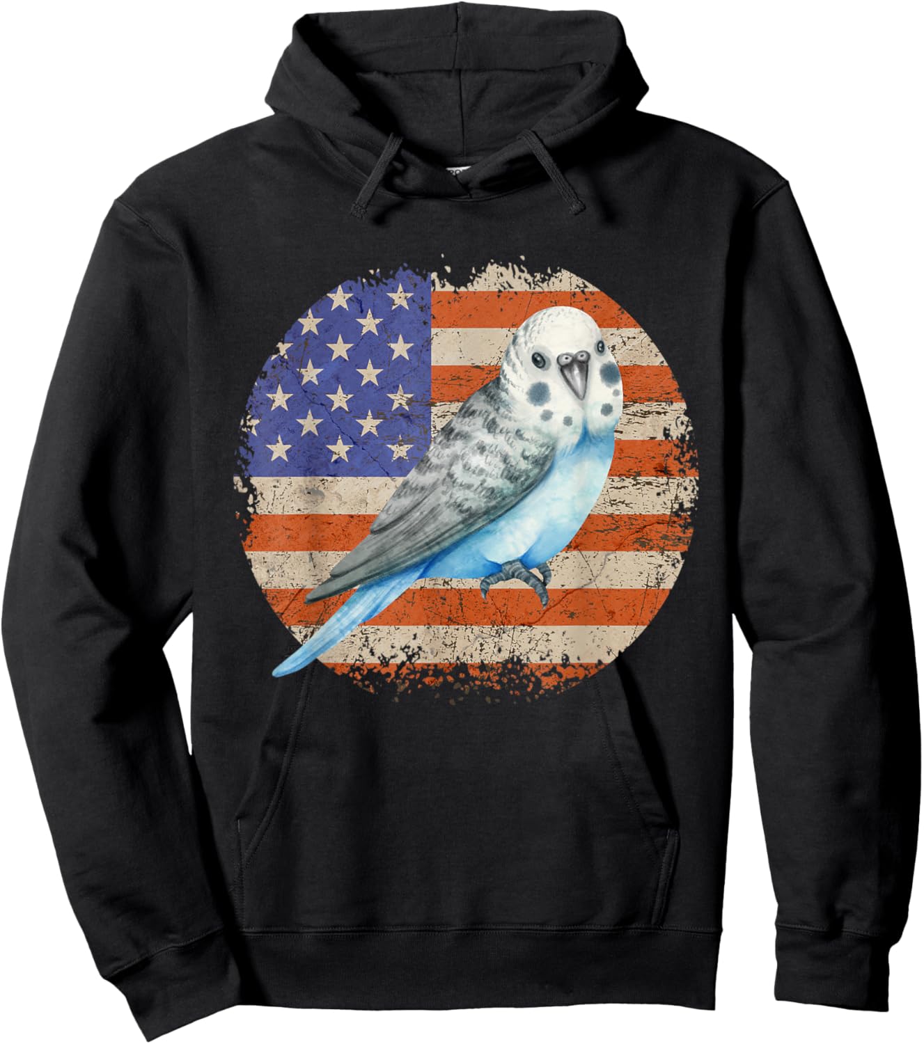 Parakeet Budgie Retro Grunge Patriotic American US Flag Hoodie - Hoodie | Black
