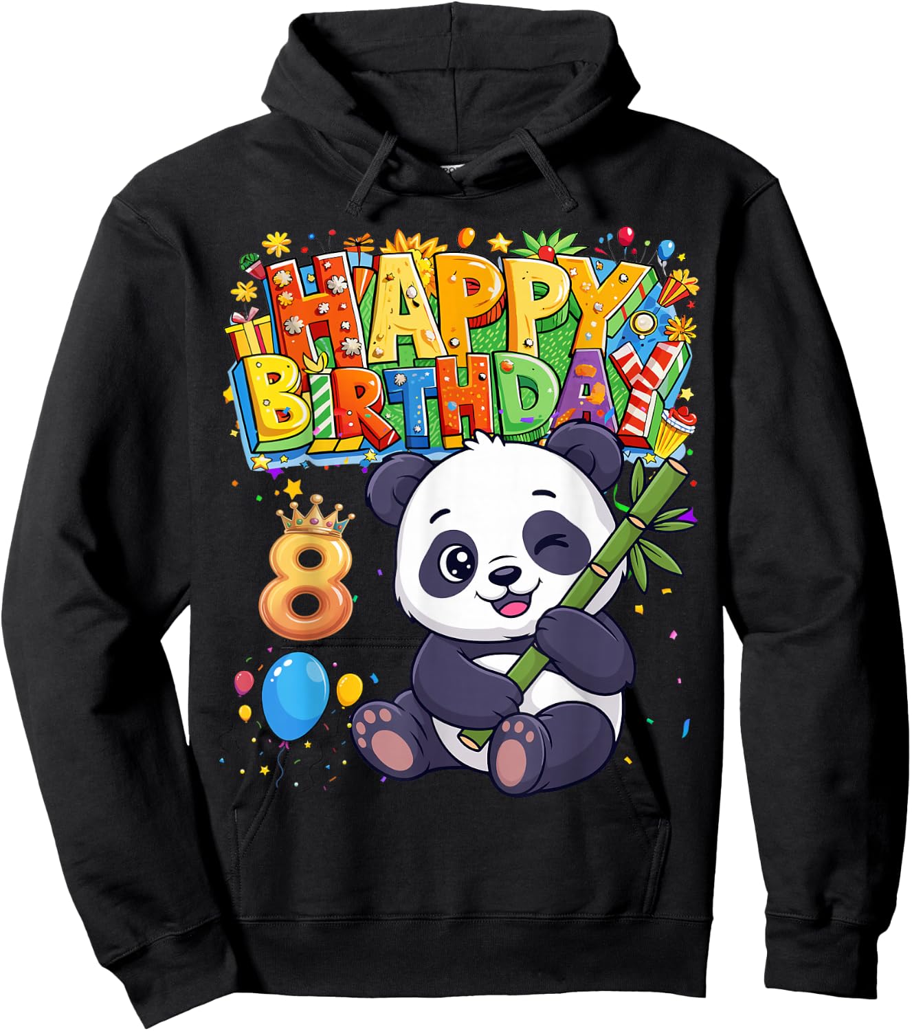 It's My Birthday Panda Kids 8 Years Old Girl Hoodie - Hoodie | Black