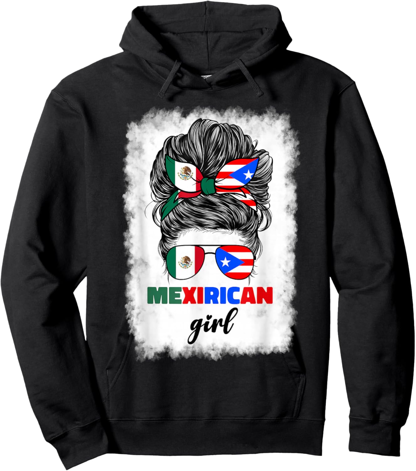 Mexirican Girl Mix Half Mexican and Puerto Rican Rico Flag Hoodie - Hoodie | Black