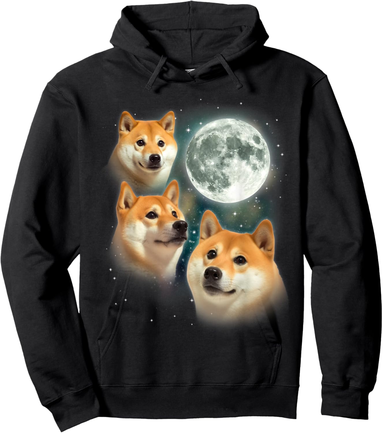 Three Shiba Inu Moon | 3 Doge Funny Cute Dog Meme Parody Hoodie - Hoodie | Black