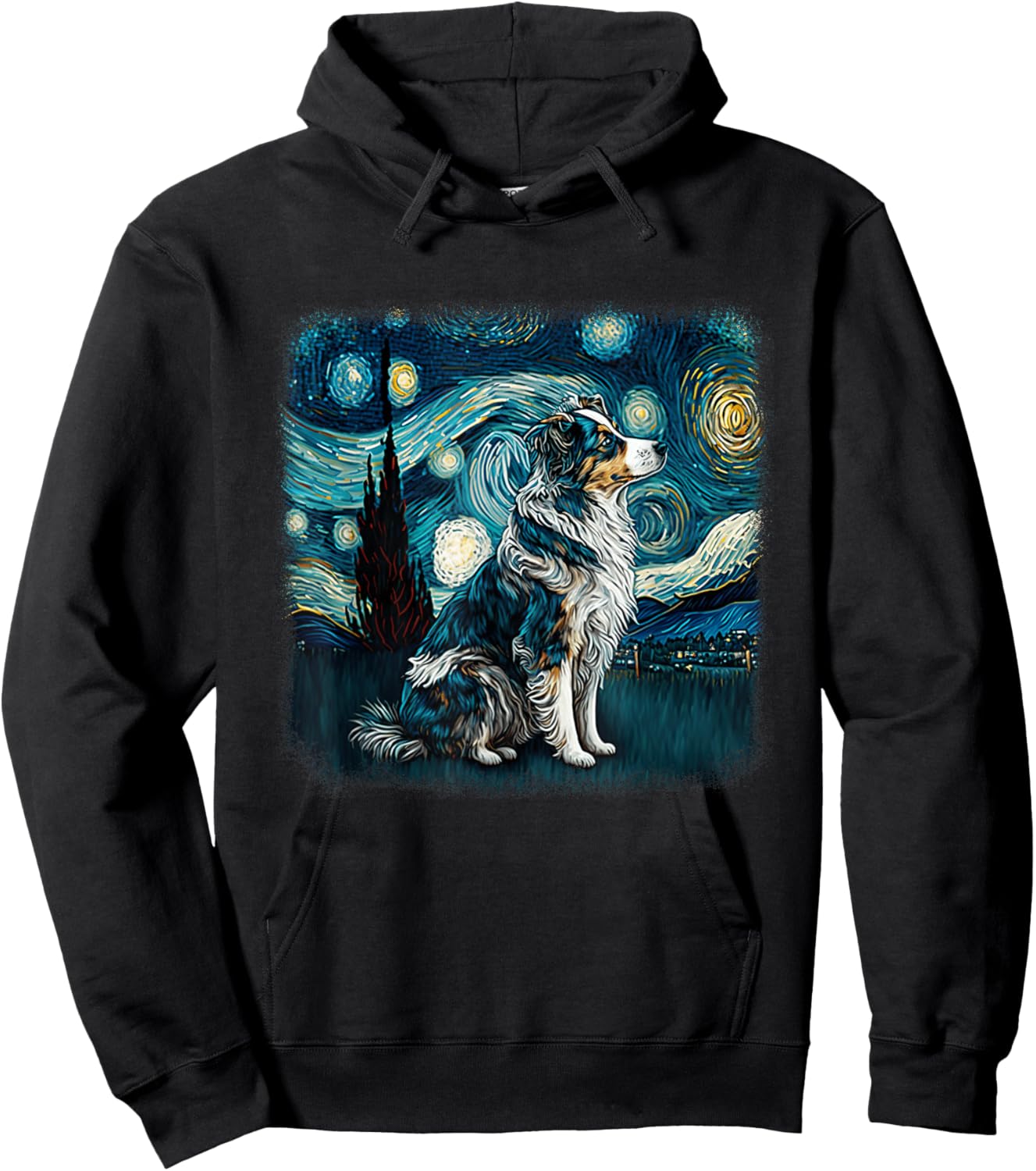 Dog in starry night van gogh aussie mini Australian Shepherd Hoodie - Hoodie | Black