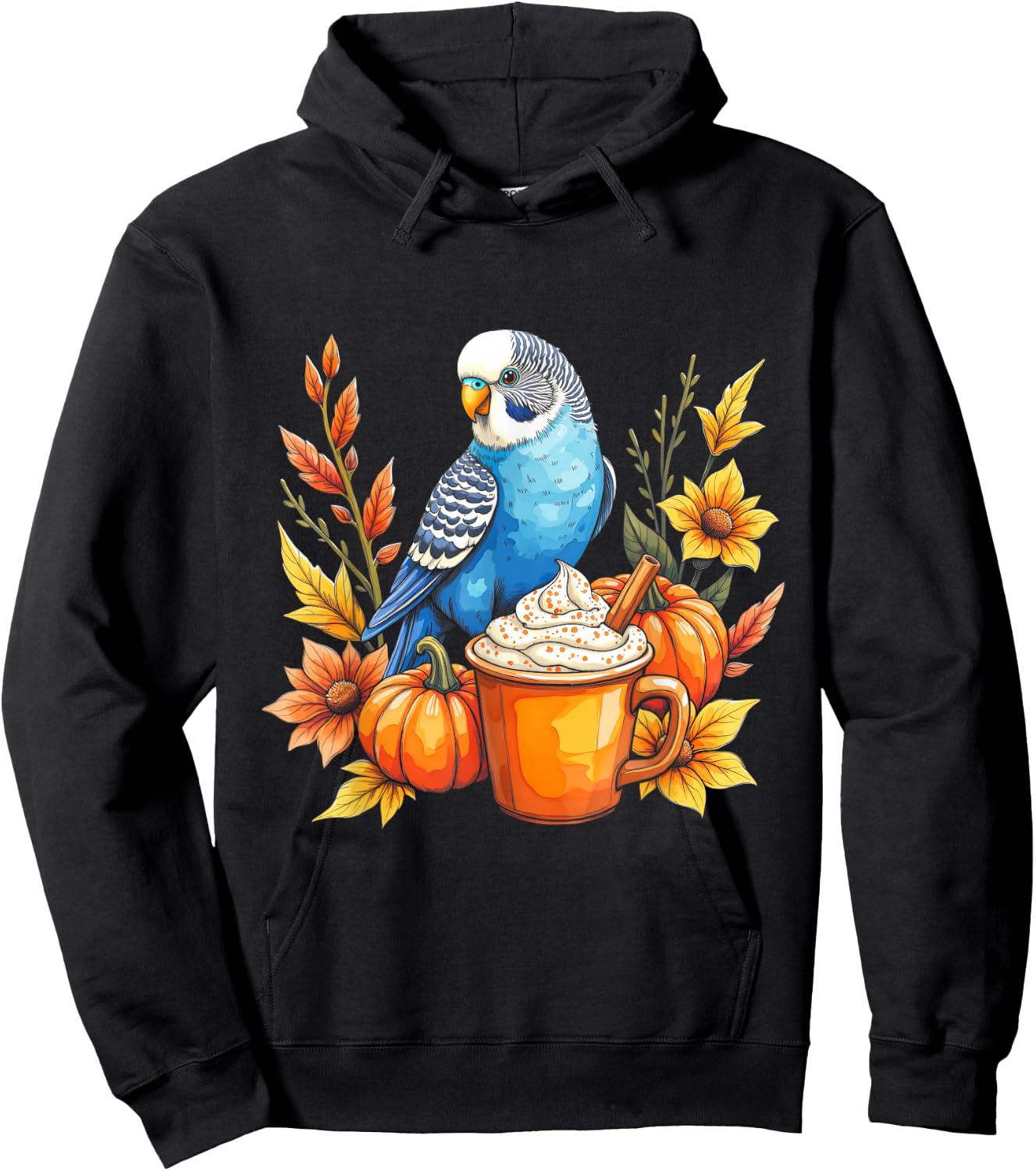 Budgie Parakeet Pumpkin Spice Latte and Fall Vibes Autumn Hoodie - Hoodie | Black