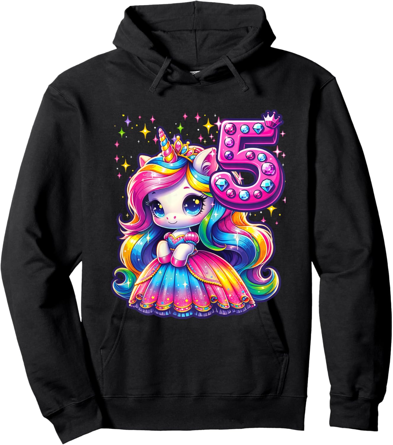 Unicorn Princess 5th Birthday 5 Year Old Party Girl Outfit Hoodie - Hoodie | Black