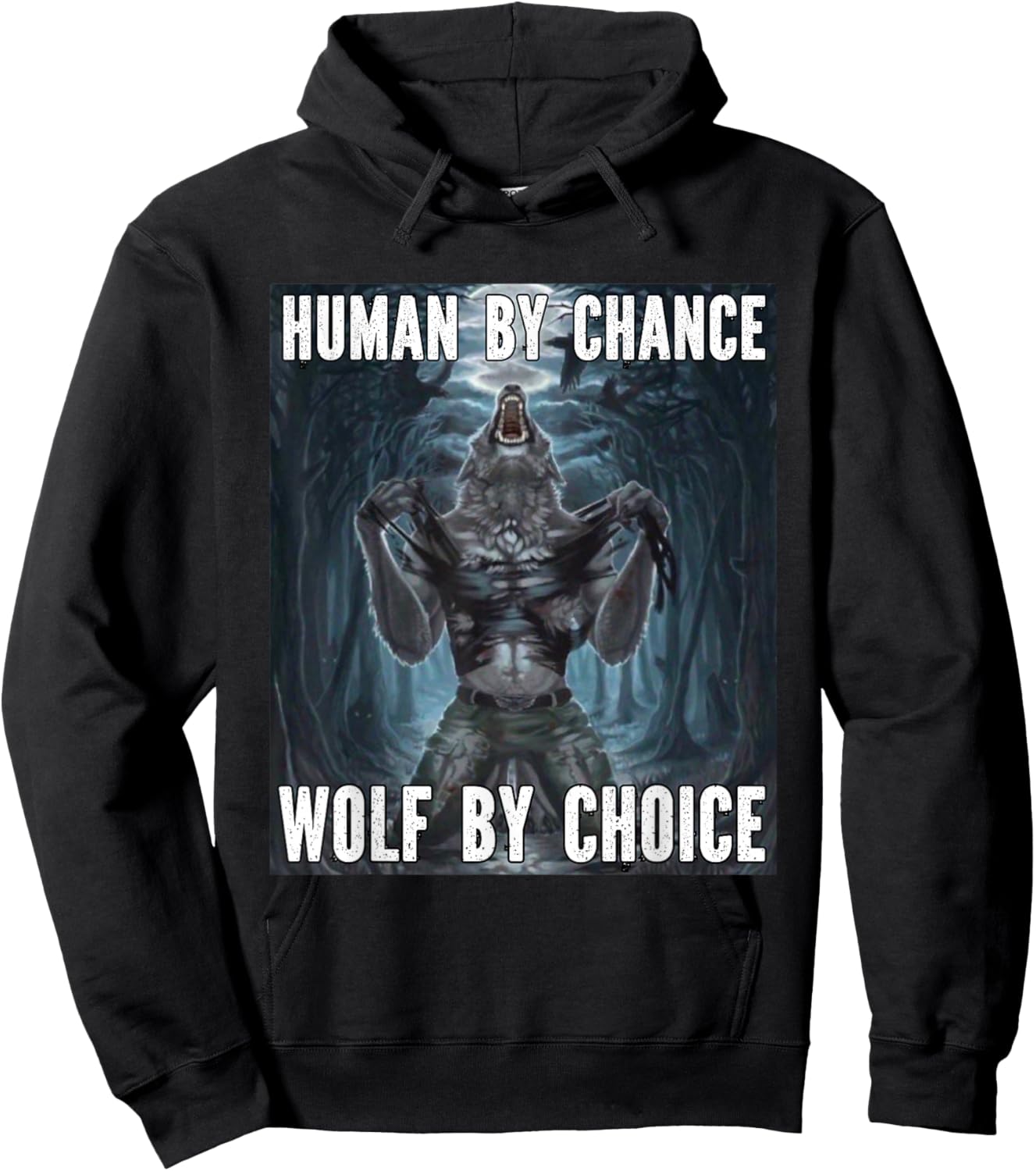 Human By Chance Wolf By Choice Funny Alpha Werewolf Meme Hoodie - Hoodie | Black