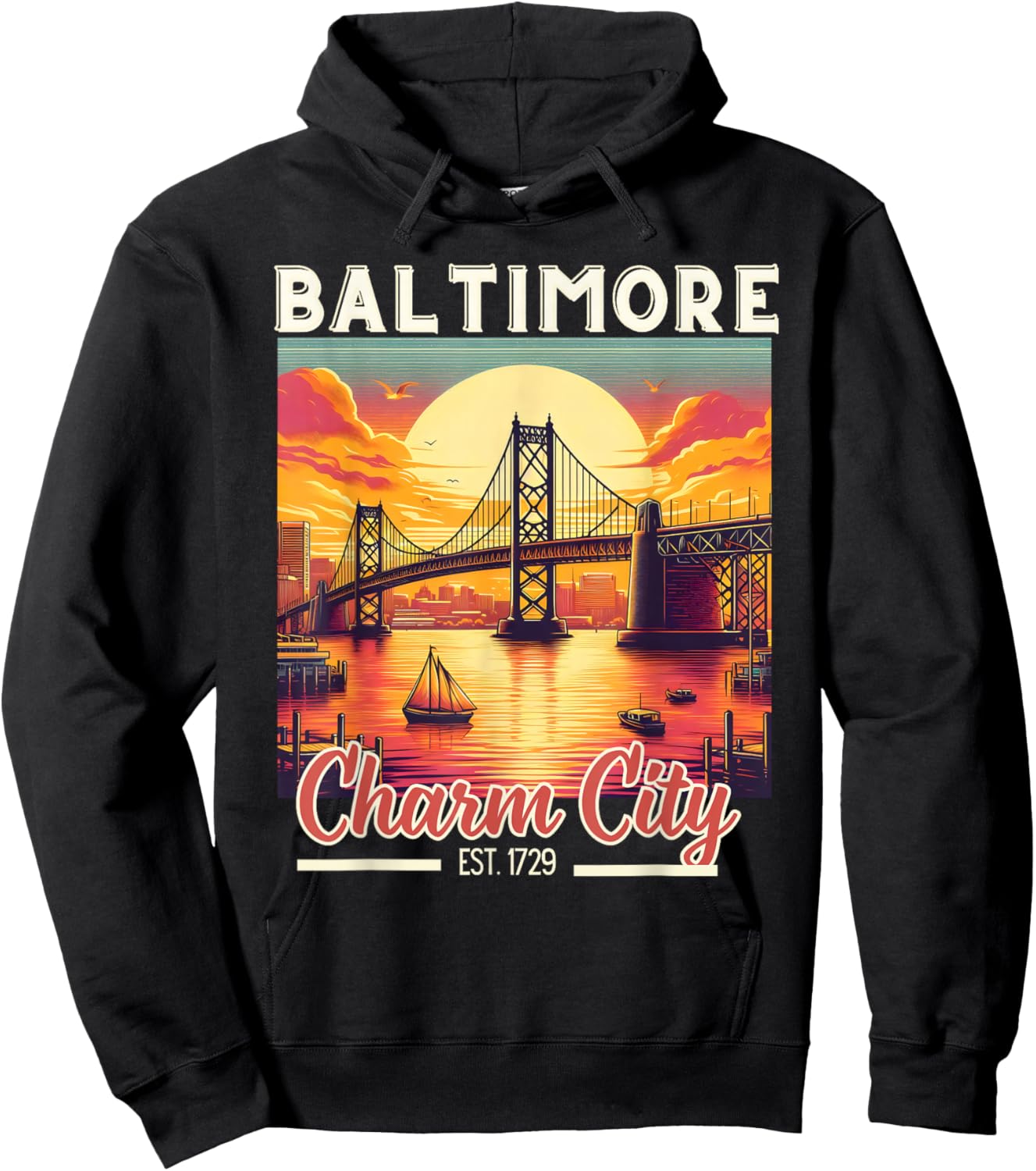 Vintage Baltimore Maryland Charm City Trip retro skyline men Hoodie - Hoodie | Black
