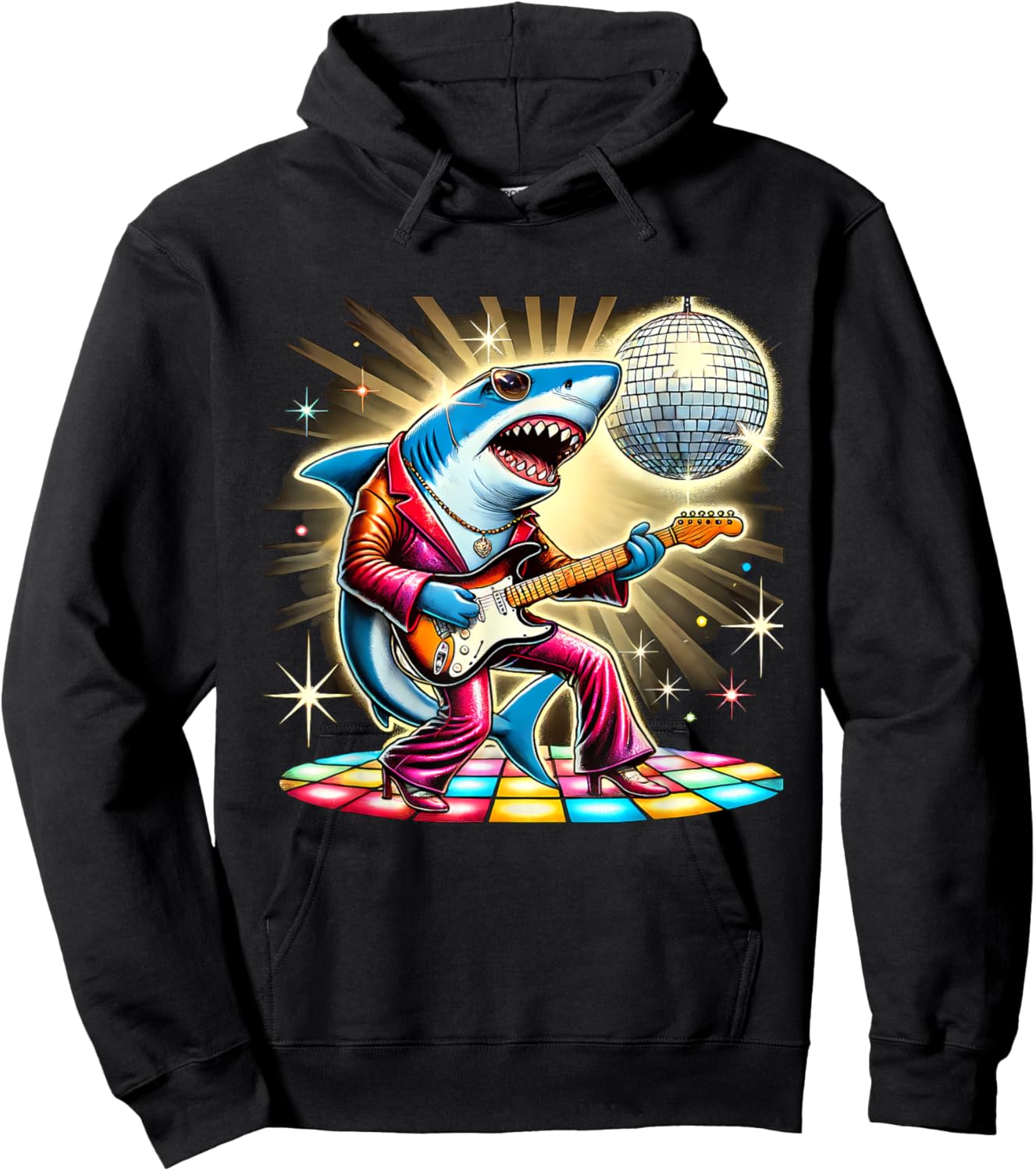 Disco Ball Guitar Shark Hoodie - Hoodie | Black