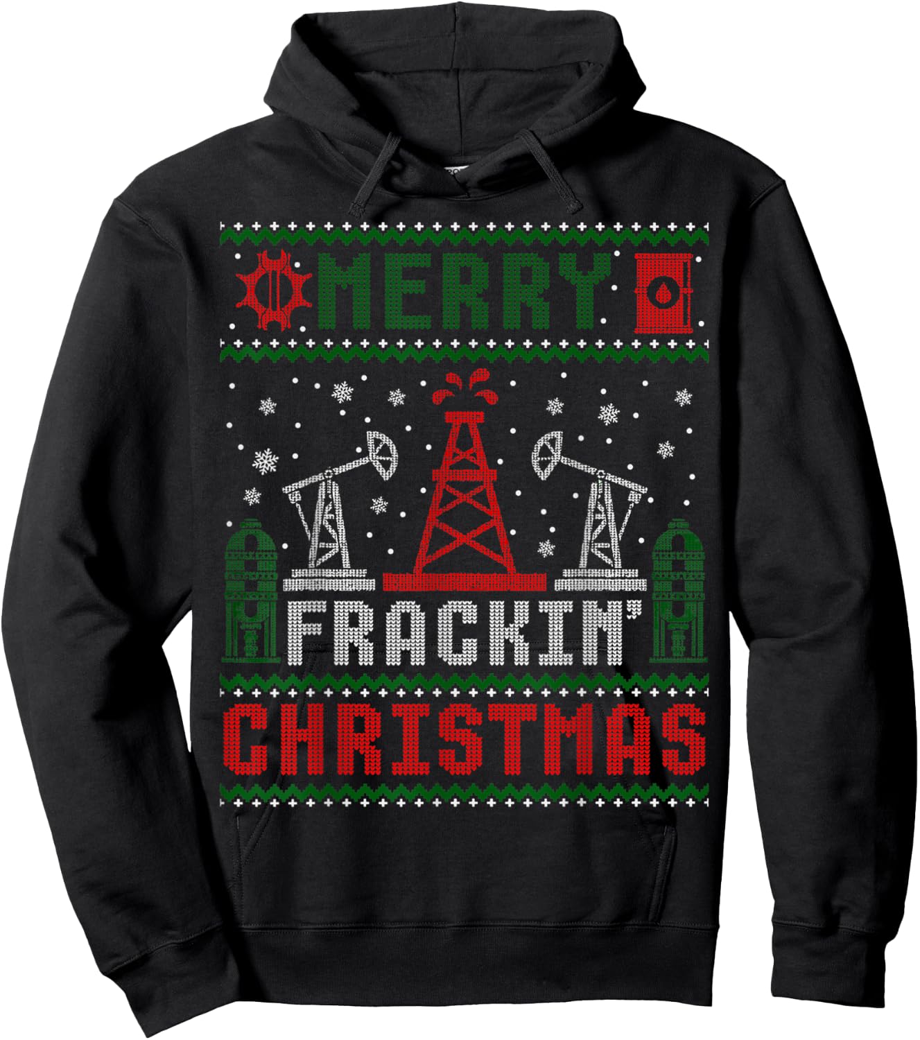 Merry Fracking Christmas Funny Oilfield Ugly Xmas Hoodie - Hoodie | Black