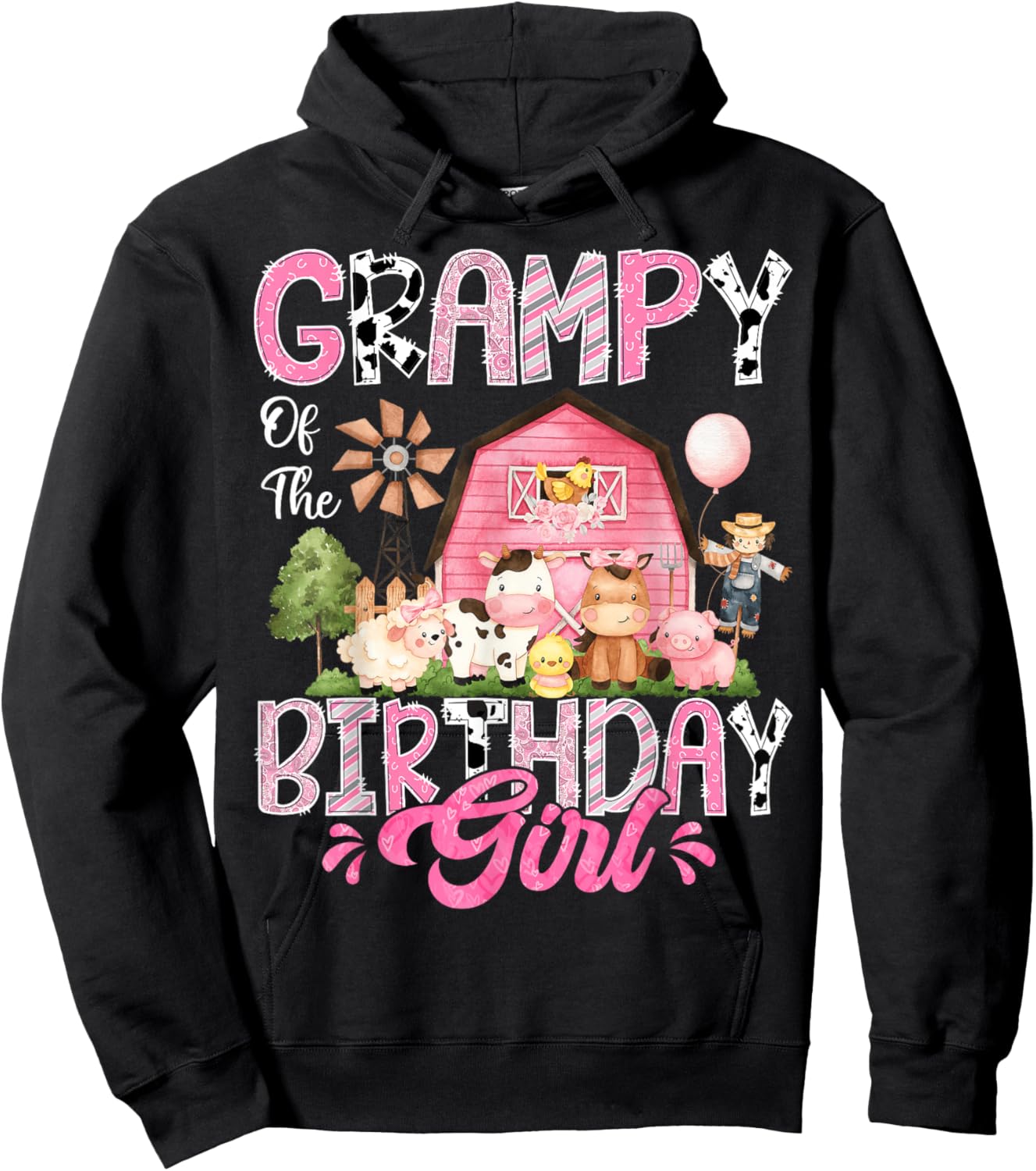Grampy Of The Birthday Girl Pink Farm Cow First Birthday Hoodie - Hoodie | Black