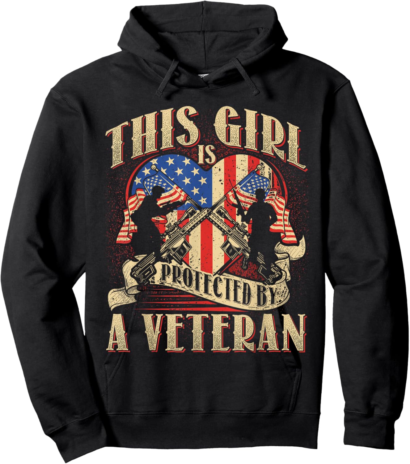 This Girl is Protected by a Veteran - Military Family Hoodie - Hoodie | Black