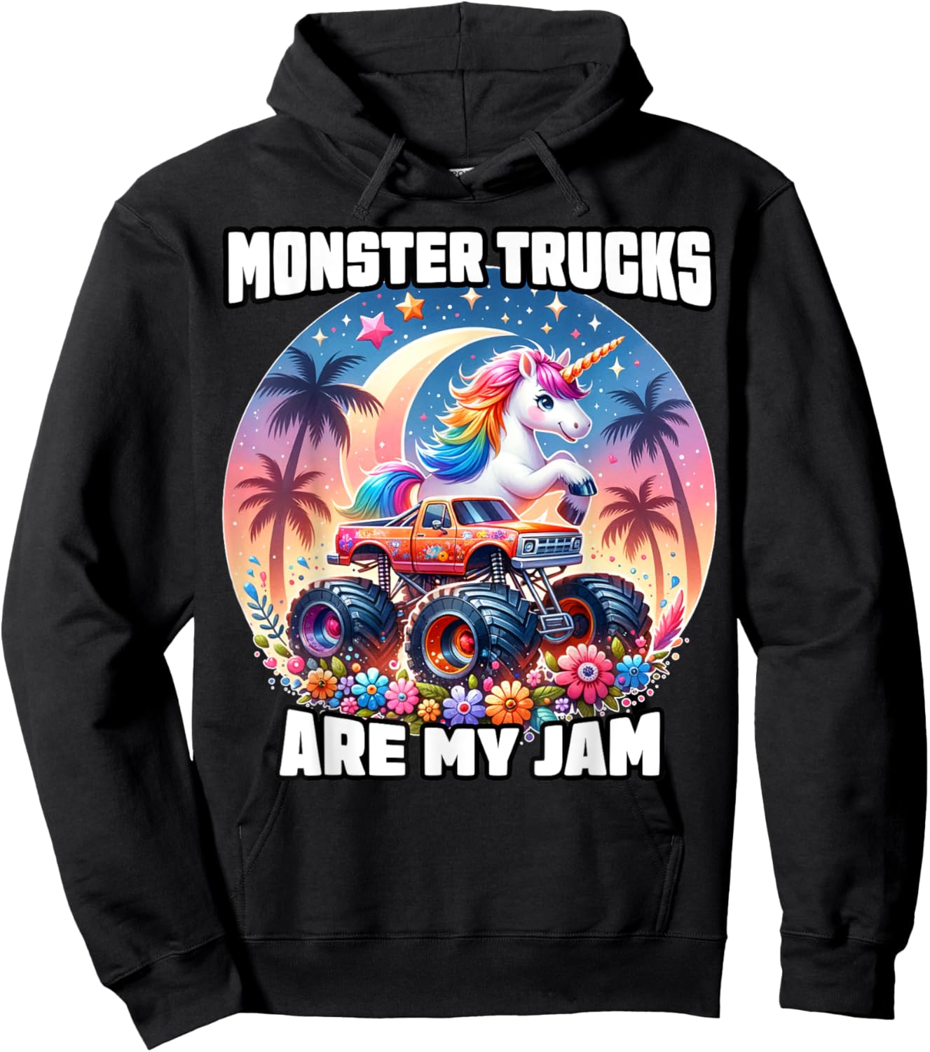 Monster Trucks Are My Jam Unicorn Girls Kids Youth Toddlers Hoodie - Hoodie | Black