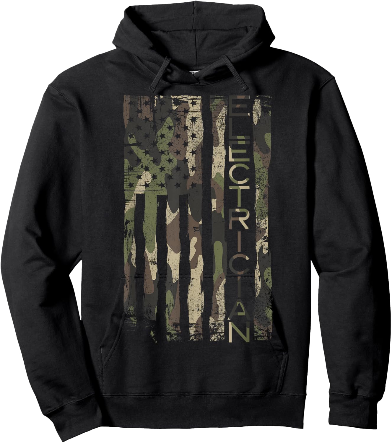 Camouflage Electrician Patriotic USA Flag Hoodie - Hoodie | Black