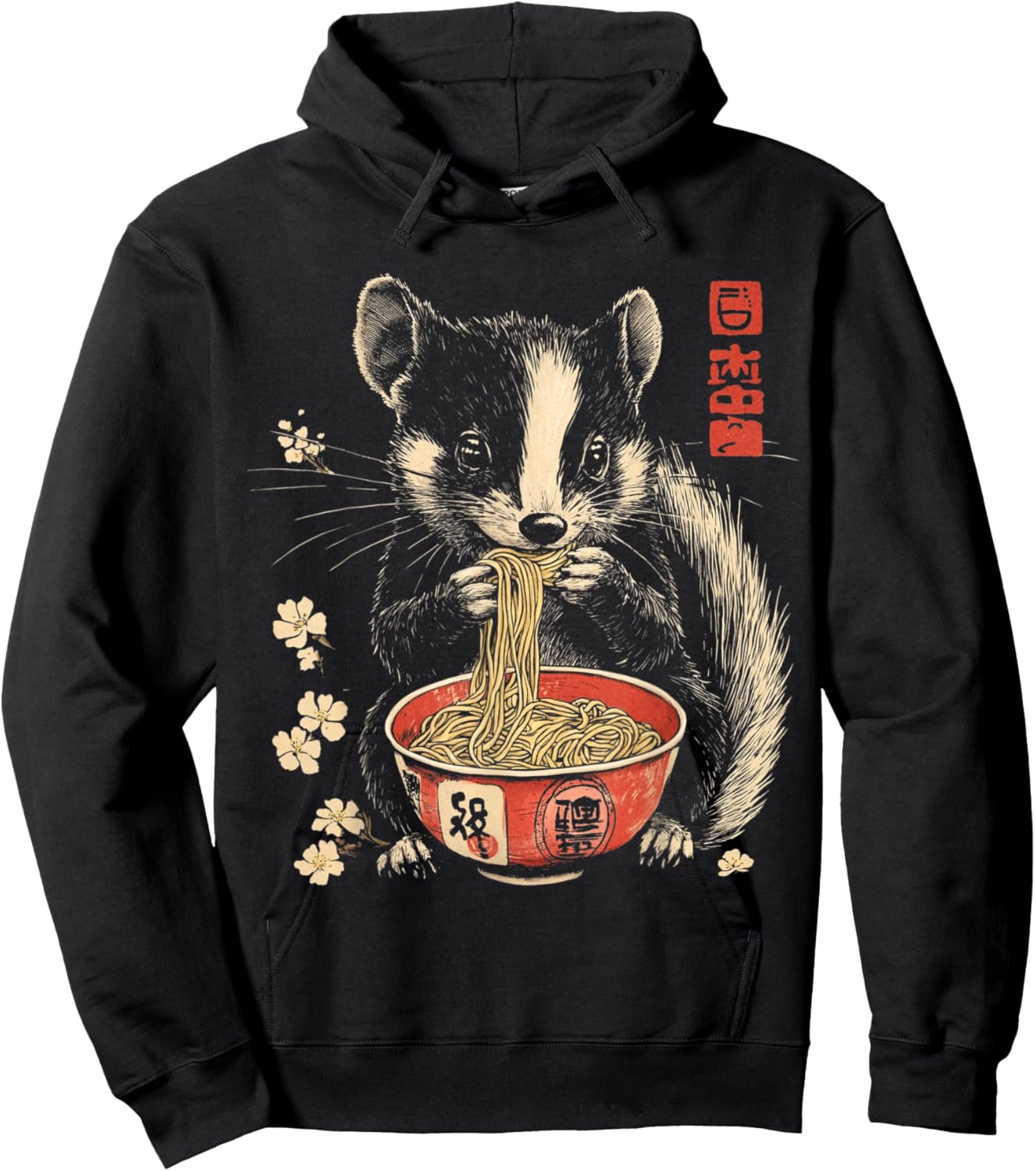 Funny Skunk Animal Eating Ramen Noodles Hoodie - Hoodie | Black
