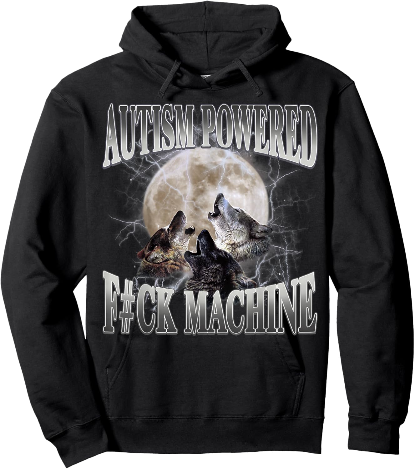 Autism Powered F#Ck Machine Funny Meme Wolf Autistic Retro Hoodie - Hoodie | Black