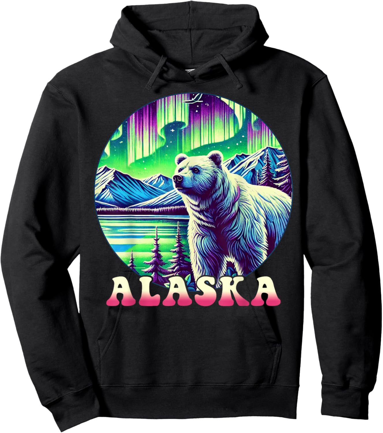 Alaska Northern Lights Aurora Viewing Alaska Vacation Bear Hoodie - Hoodie | Black