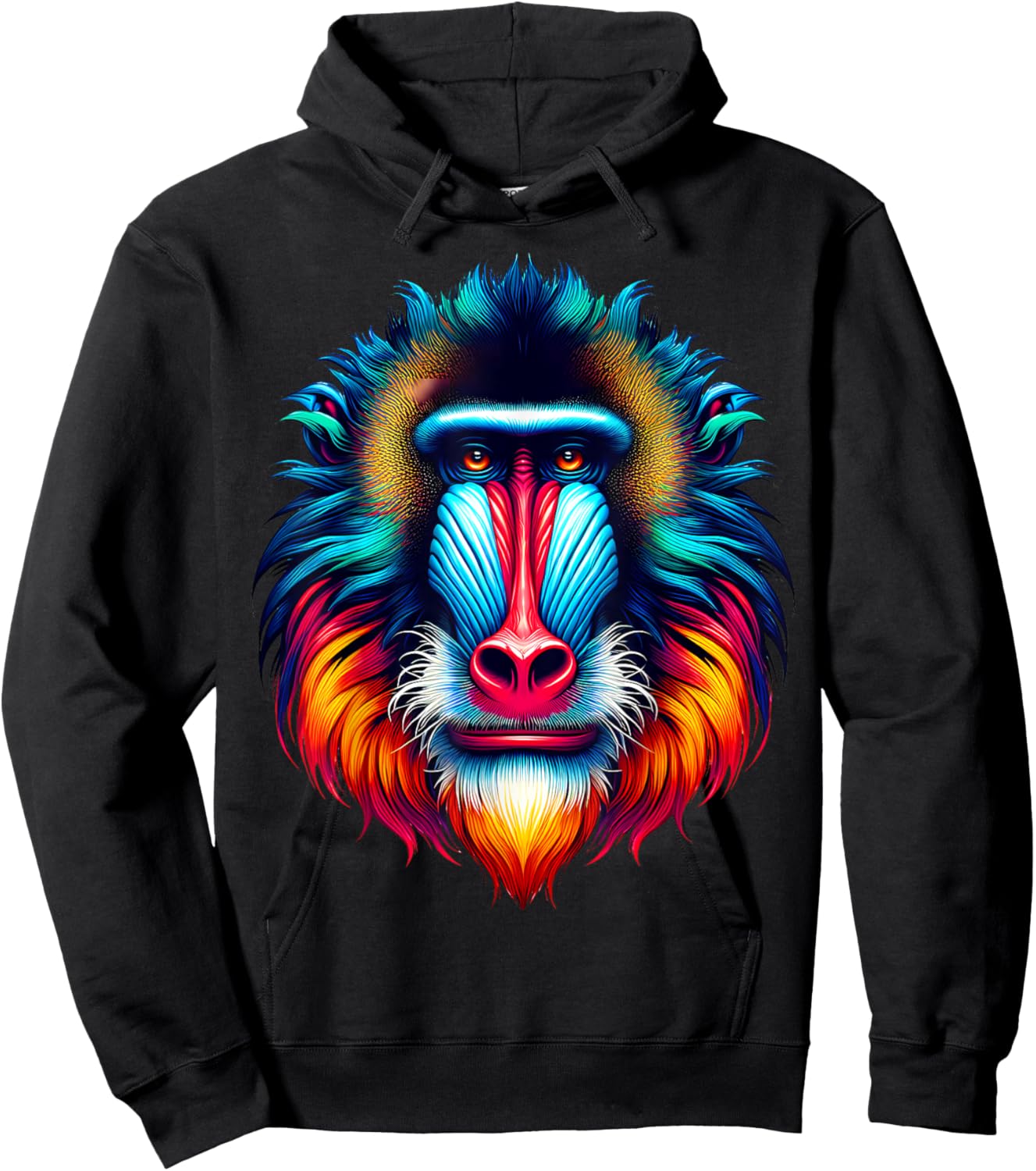 Cool Mandrill Monkey Spirit Animal Illustration Tie Dye Art Hoodie - Hoodie | Black