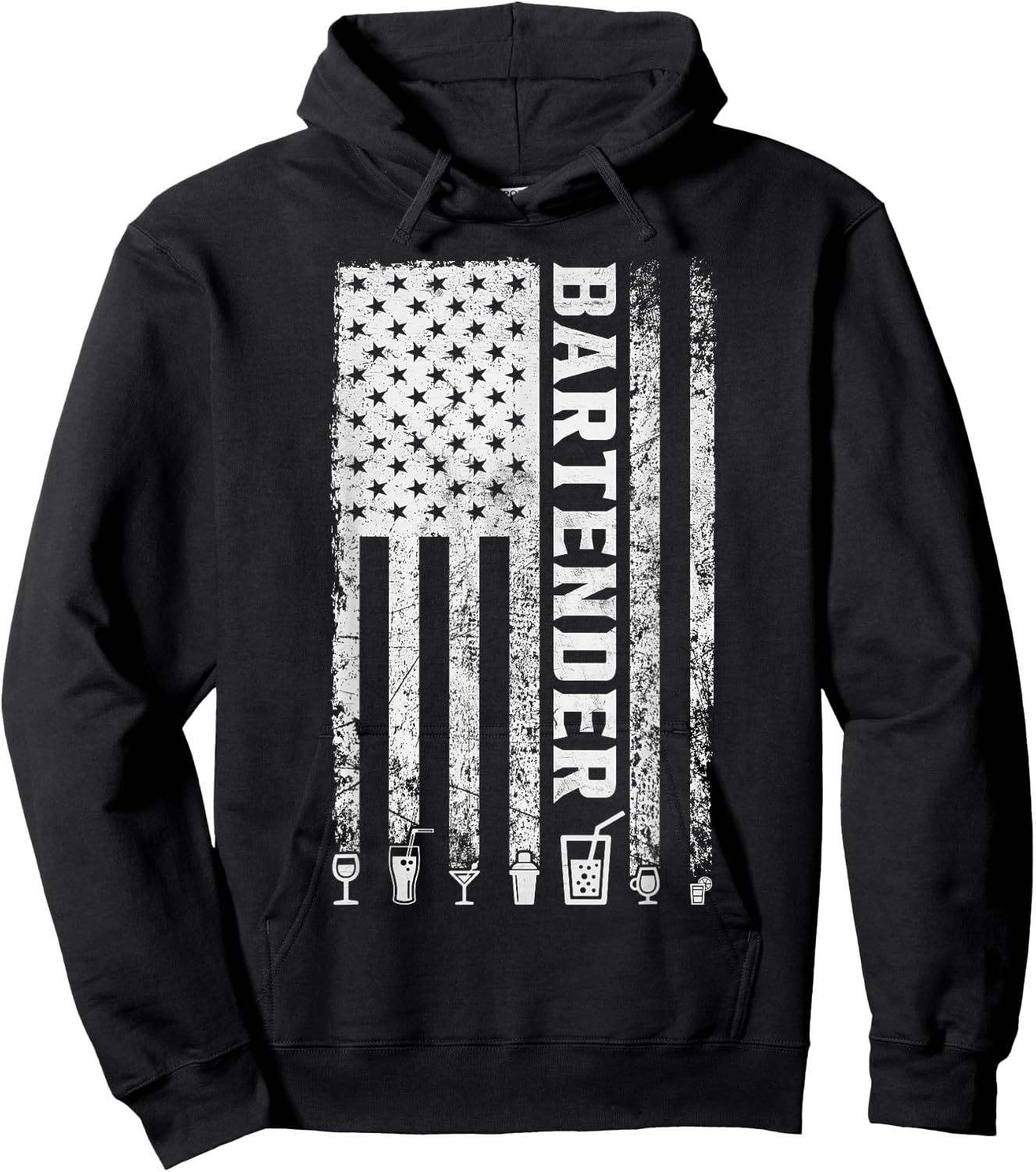 Bartender American Flag 4th of July Vintage Funny Bartender Hoodie - Hoodie | Black