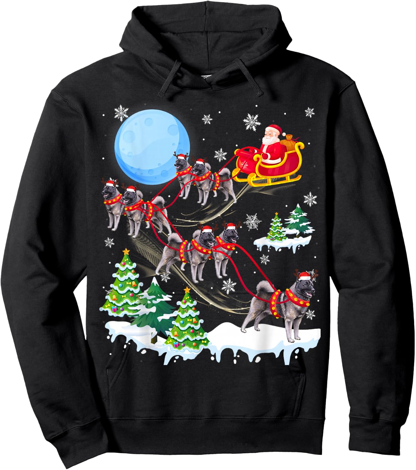 Norwegian Elkhound Reindeer Christmas Dog Riding Santa Hoodie - Hoodie | Black
