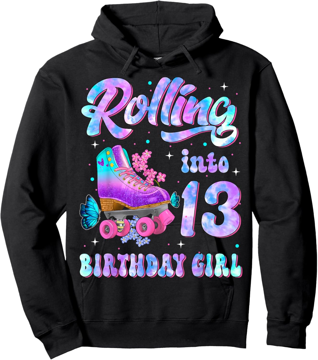 Rollin' Into 13 Roller Skating Rink Thirteen Bday Girl Party Hoodie - Hoodie | Black