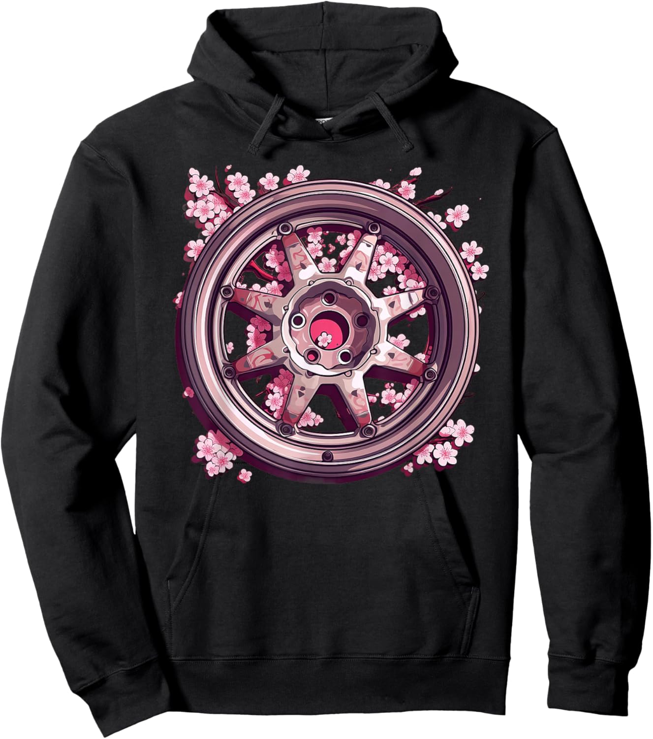 Wheel Racing Car Rim Cherry Blossom Hoodie - Hoodie | Black