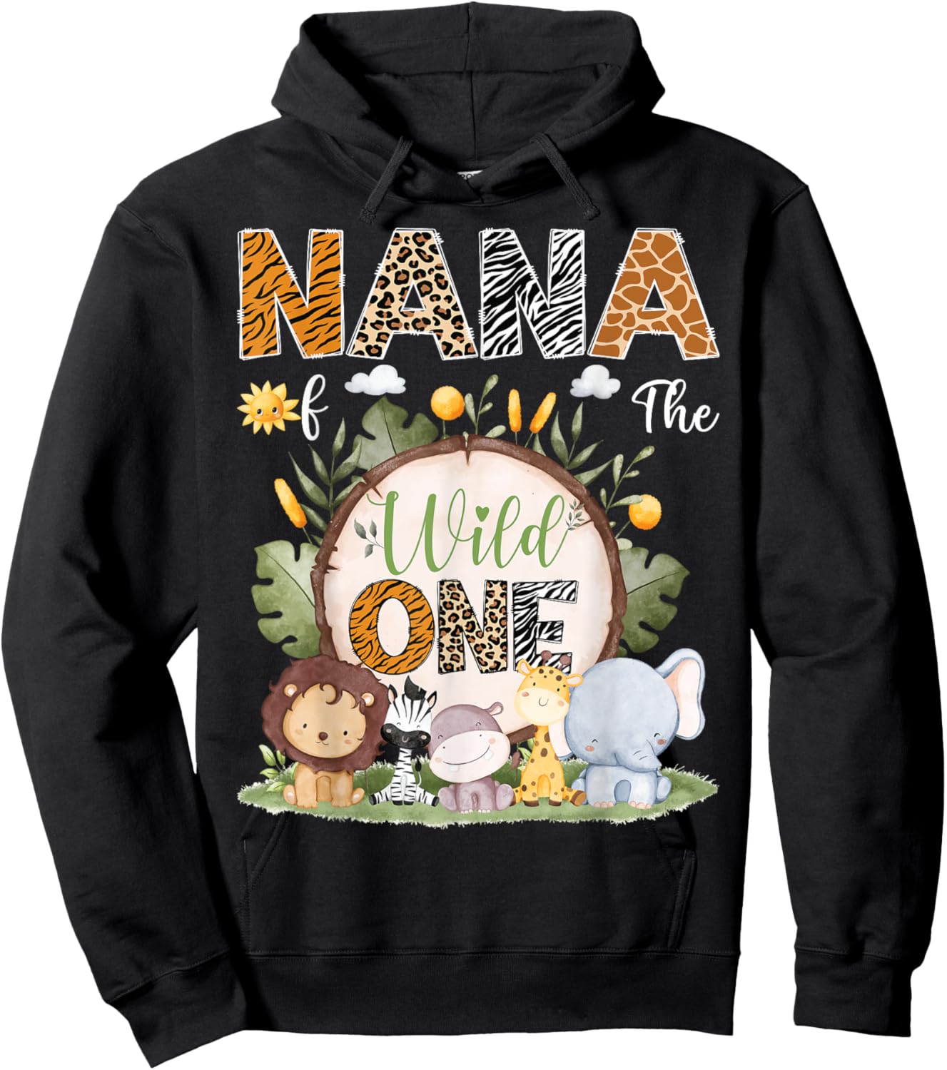 Nana Of The Wild One 1St Birthday Kids Safari Woodland Hoodie - Hoodie | Black