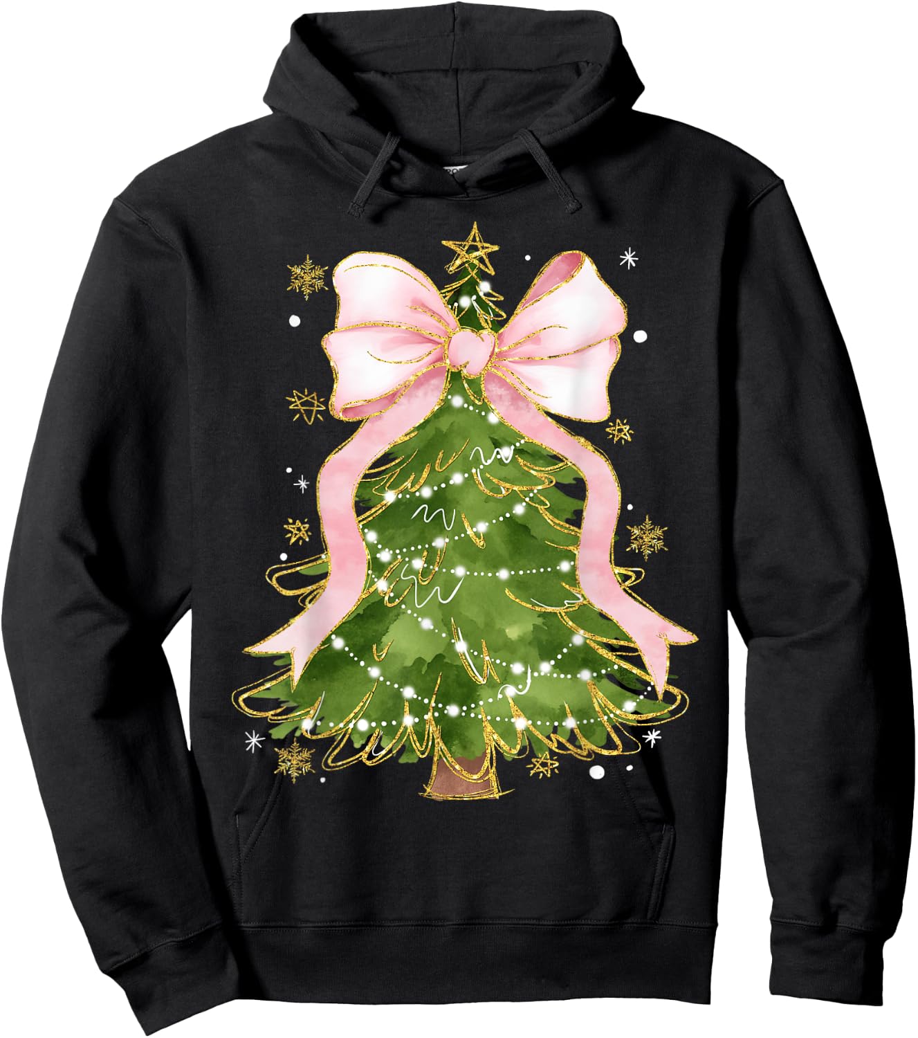 Coquette Bow Christmas Tree Xmas Holiday Girly Outfit Women Hoodie - Hoodie | Black