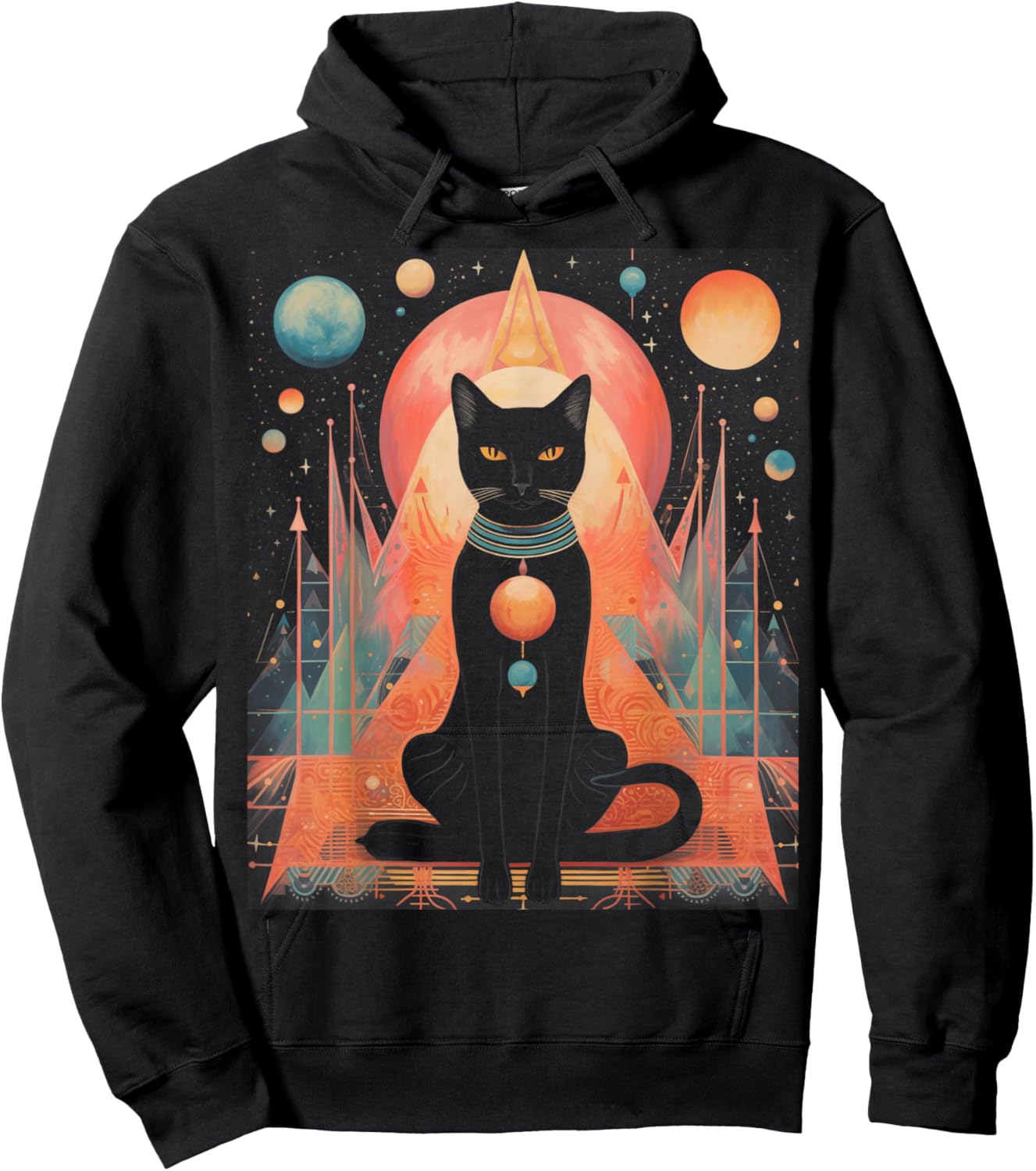 Cat, Egyptian Cat Goddess Bastet Anime Graphic Fashion Men Women Hoodie - Hoodie | Black