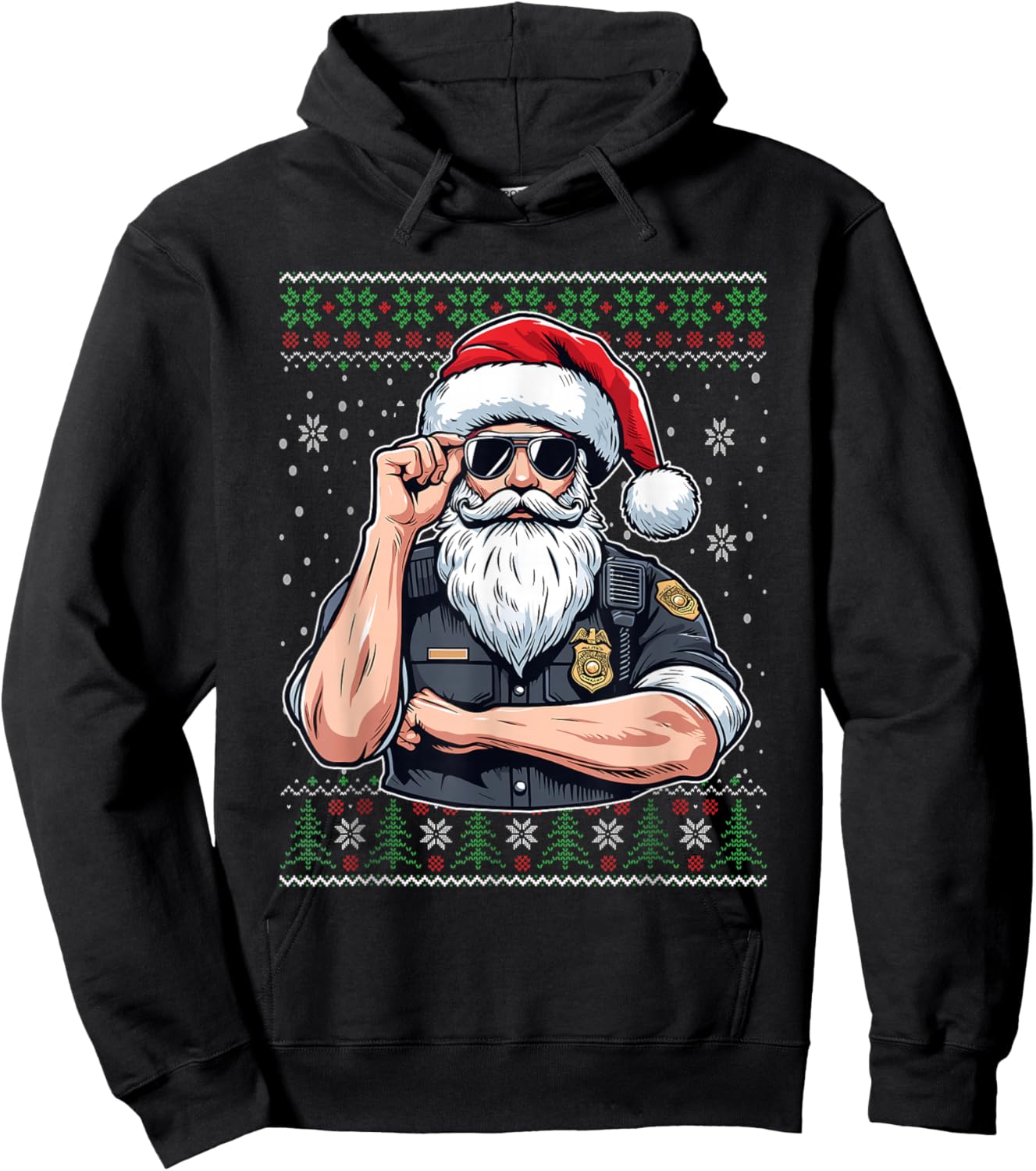 Christmas Santa Claus Police Officer Ugly Christmas Sweater Hoodie - Hoodie | Black