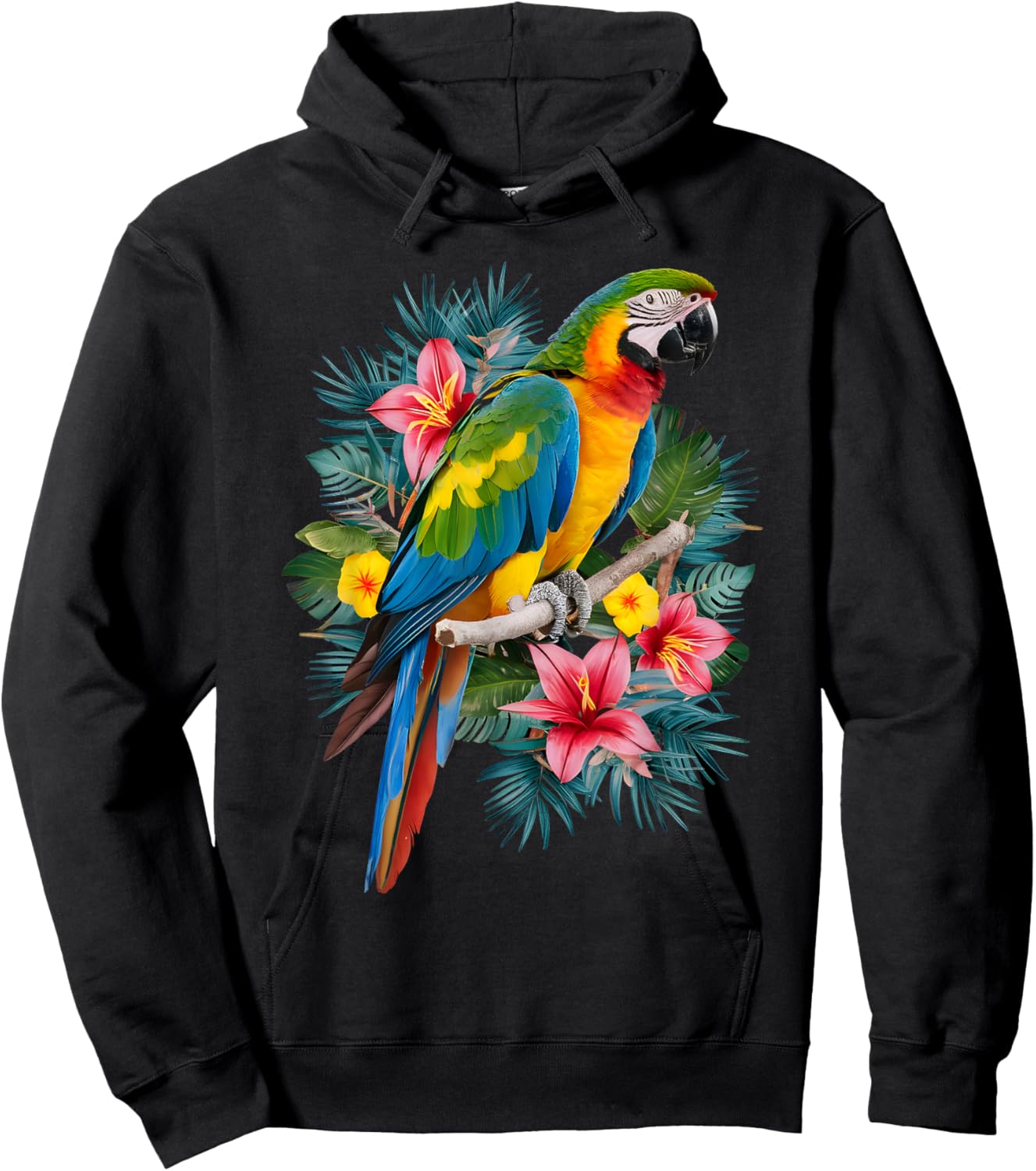 Parrot In Tropical Summer Flower Women Cockatiel Bird Hoodie - Hoodie | Black