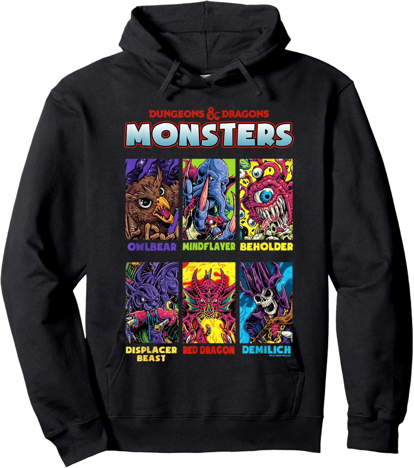 Dungeons & Dragons Retro Neon Monsters Stacked Yearbook Hoodie - Hoodie | Black