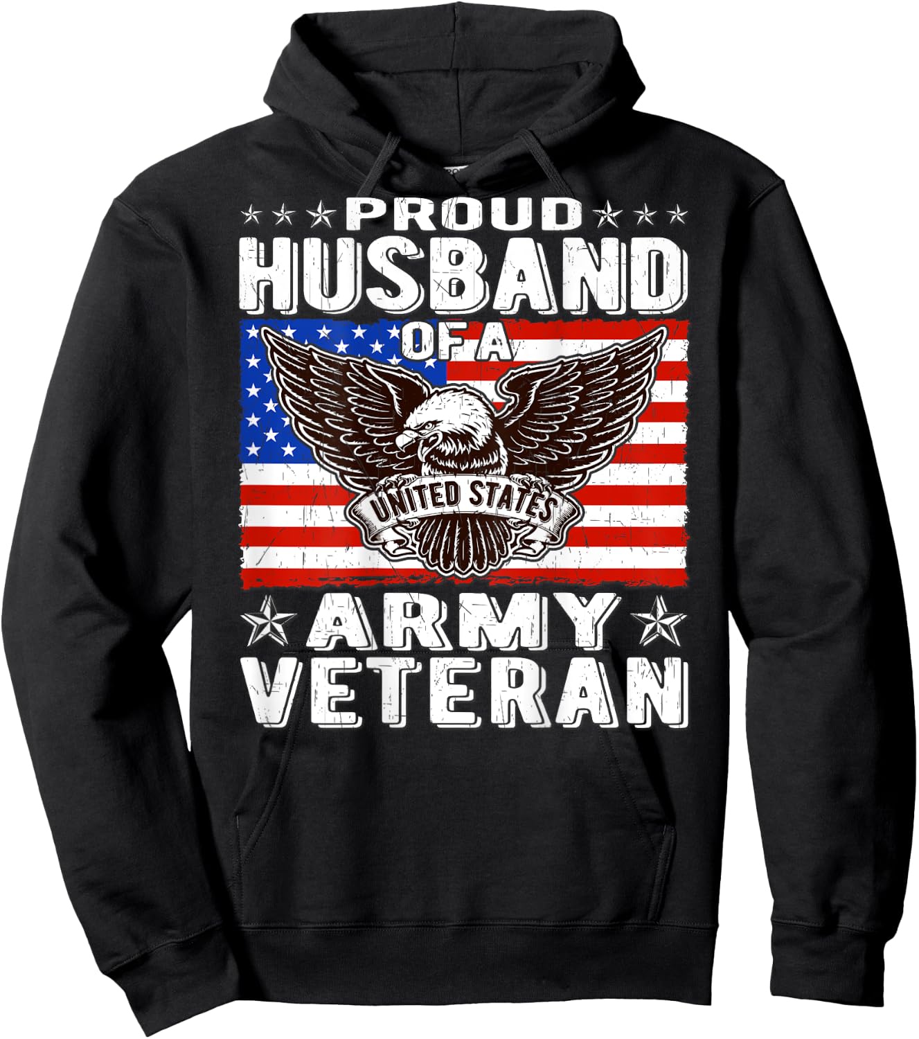 Proud Husband Of A US Army Veteran Patriotic Military Spouse Hoodie - Hoodie | Black