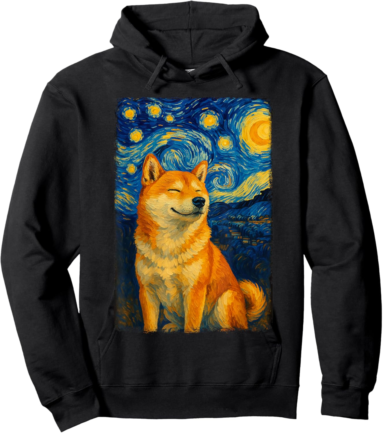 Shiba Inu Under Starry Sky Art Dog Aesthetic Hoodie - Hoodie | Black