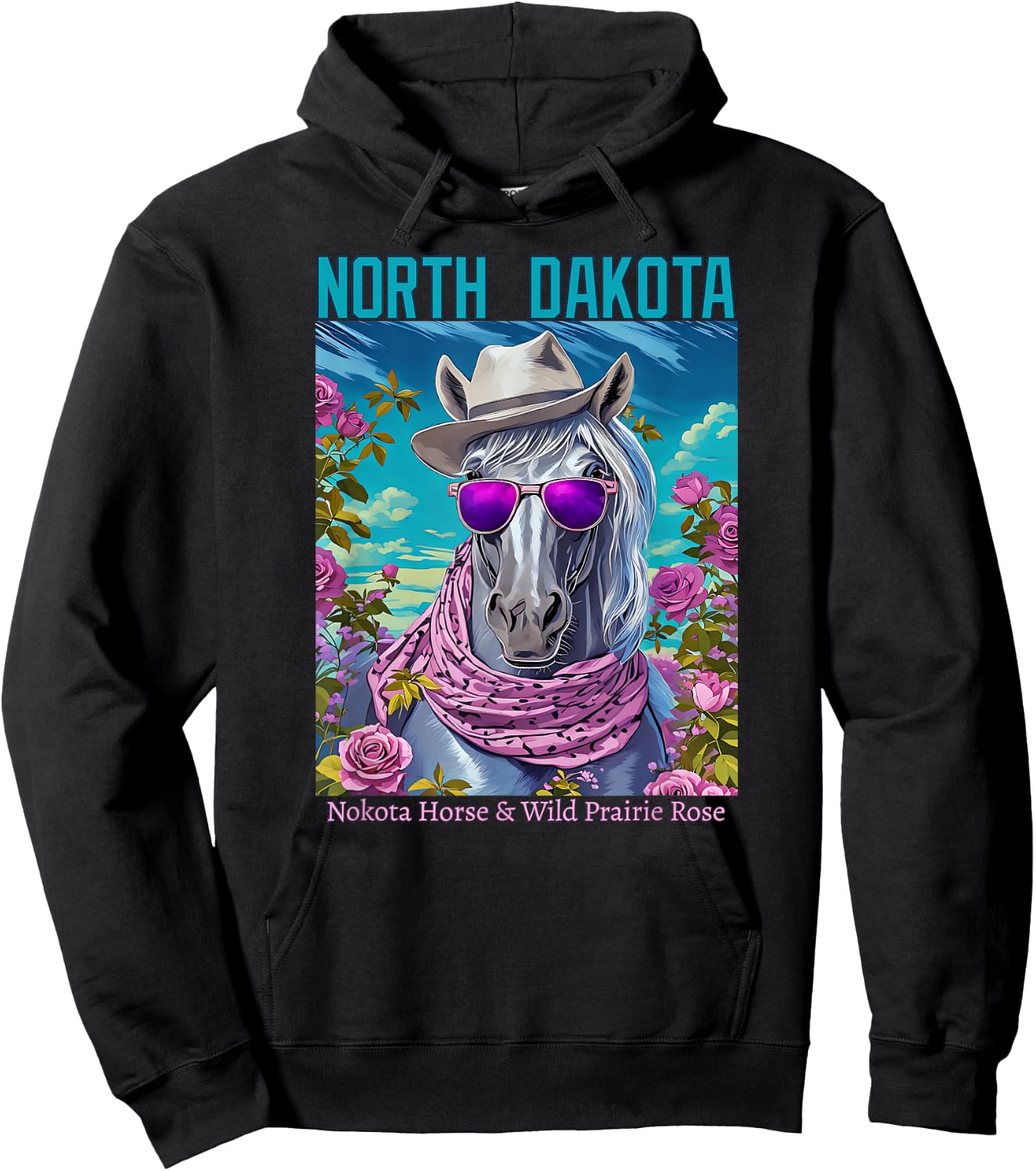 North Dakota's Official Animal and Flower Illustrated Hoodie - Hoodie | Black