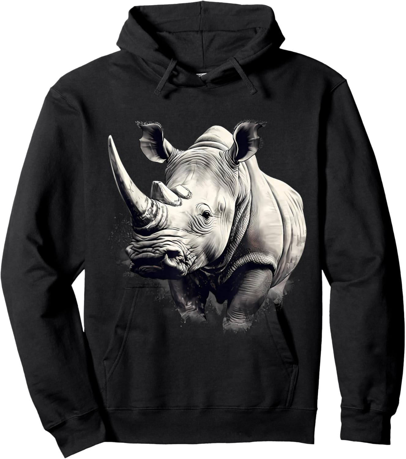 Rhino Safari Rhinoceros Animal Print Drawing Motif Wildlife Hoodie - Hoodie | Black