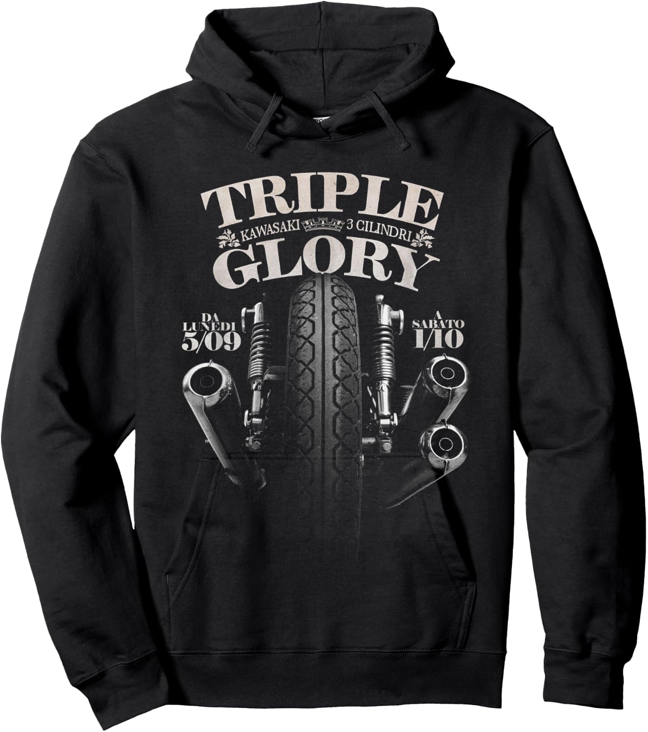 Kawasaki Triple Classic Biker Hoodie - Hoodie | Black
