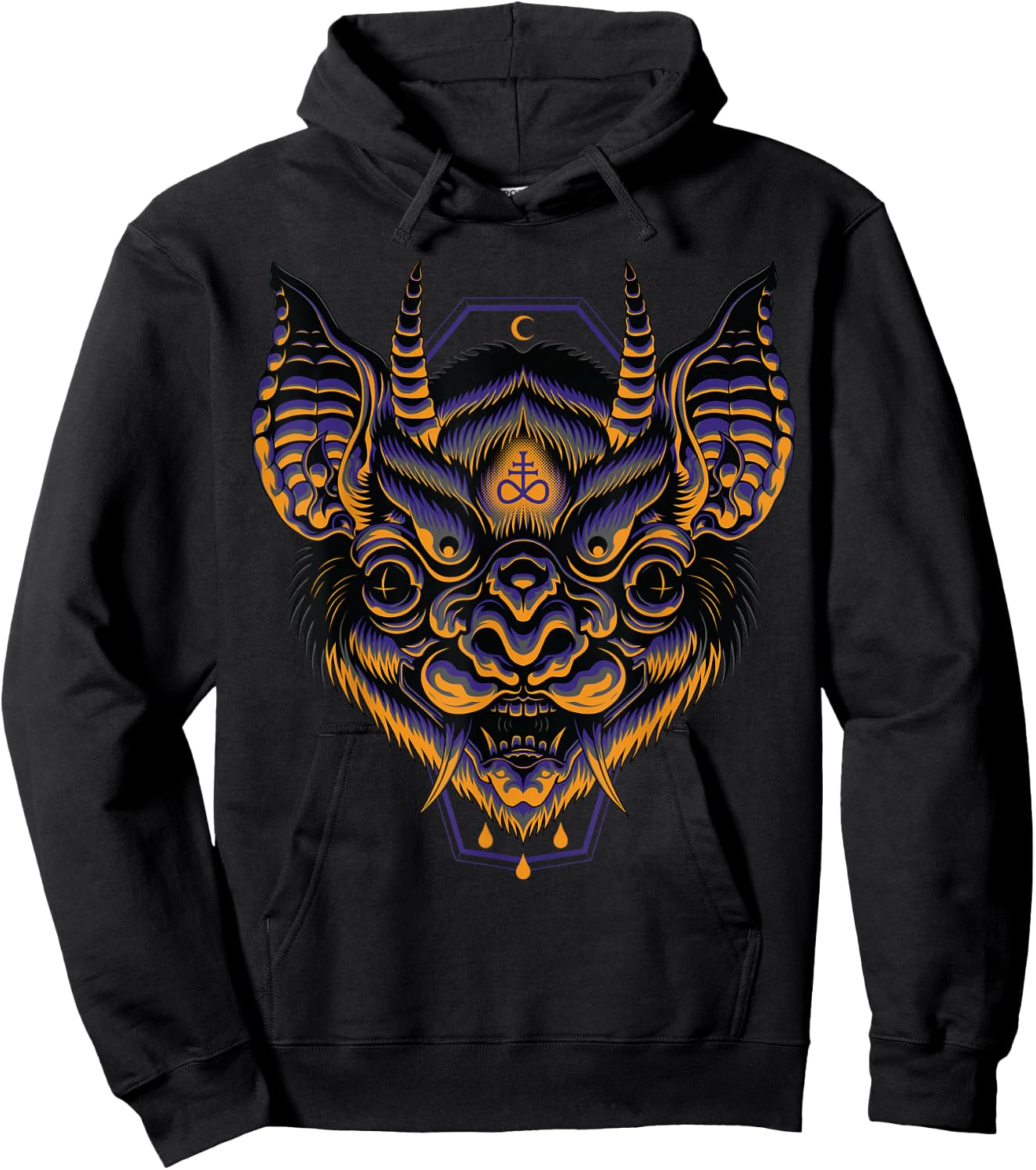 Hannya Bat American Traditional Tattoo Flash Japanese Edgy Hoodie - Hoodie | Black