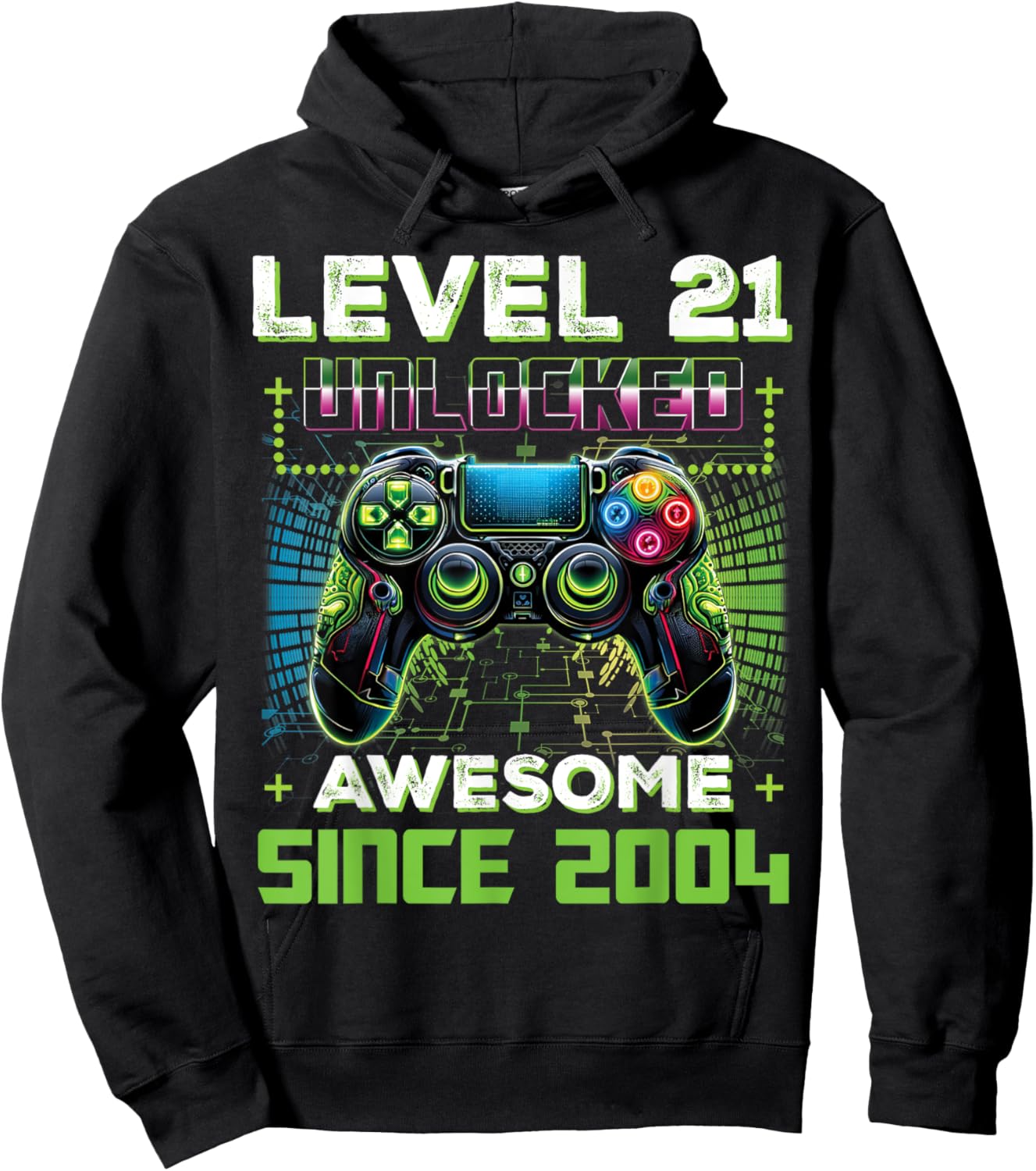 Level 21 Unlocked Video Game Controller 21st Birthday Gamer Hoodie - Hoodie | Black