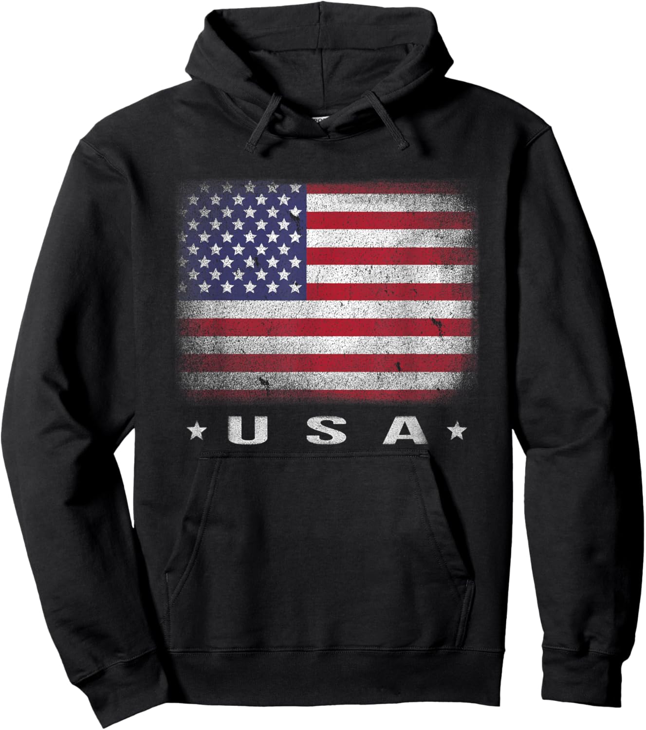 American Flag USA July 4th White Blue Red Faded Stripe Star Hoodie - Hoodie | Black