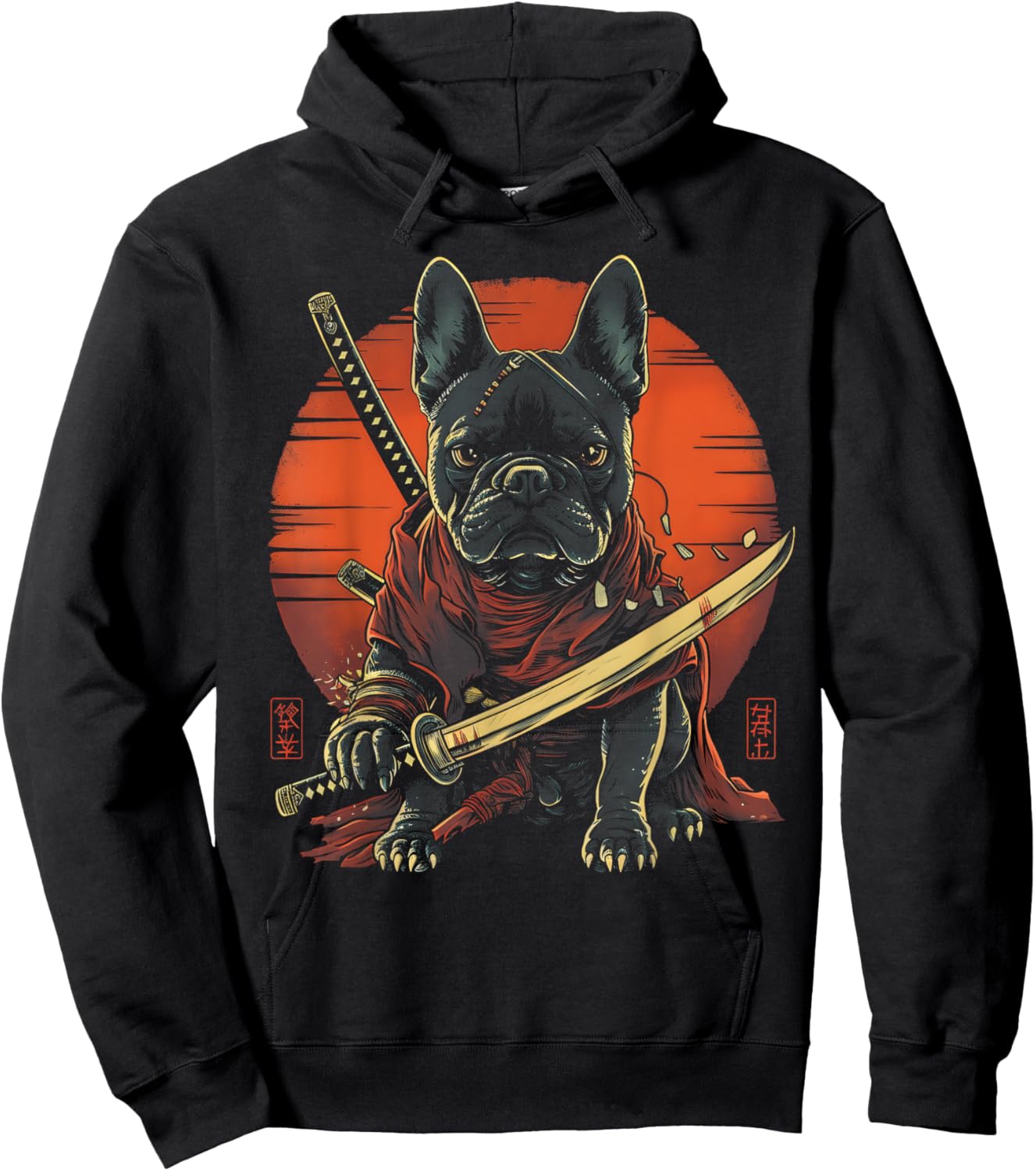 French Bulldog Dad Cute Japanese Anime Stuff Samurai Ninja Women Kids Hoodie - Hoodie | Black