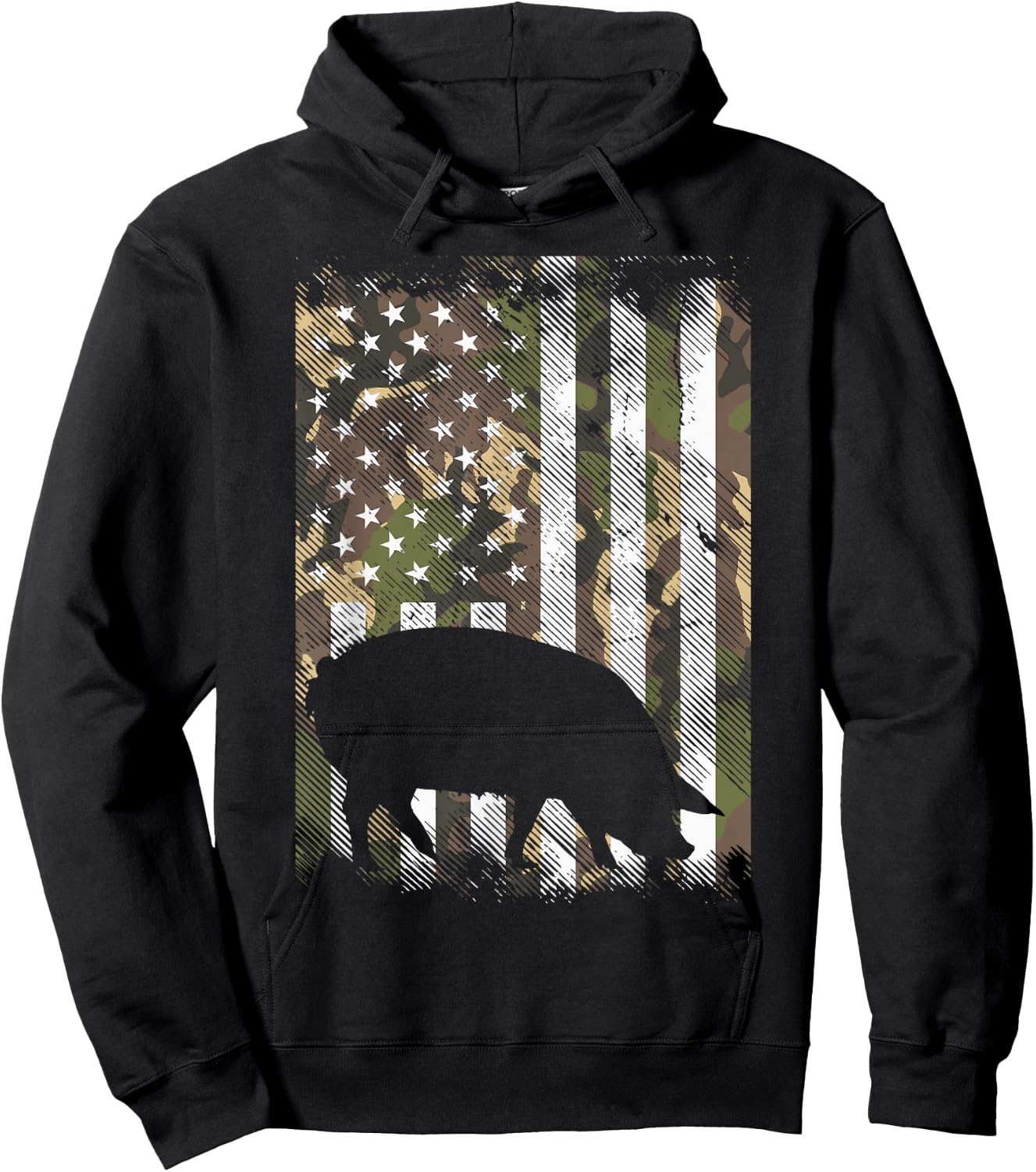 Camo US Flag Pig Vintage Farm Animal Patriotic Farmer Gift Hoodie - Hoodie | Black