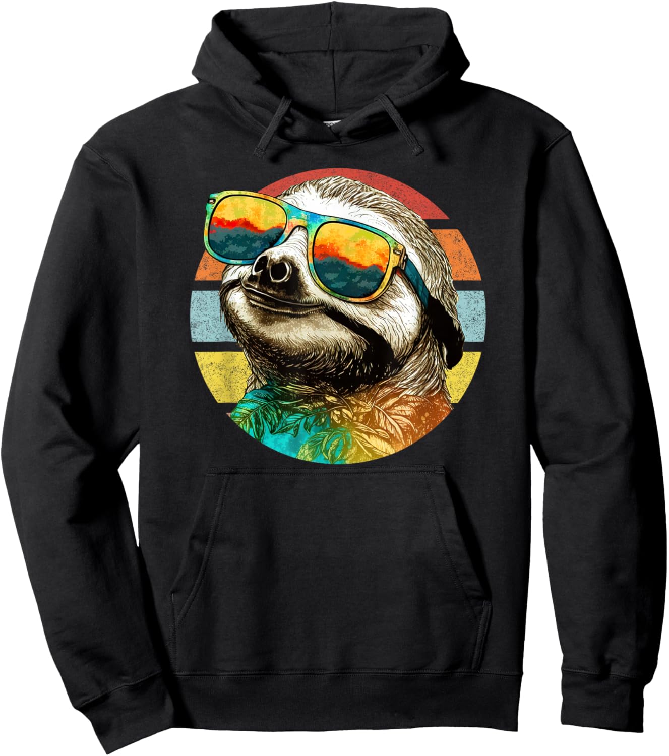 Cool sloth with sunglasses summer retro sunset Hoodie - Hoodie | Black
