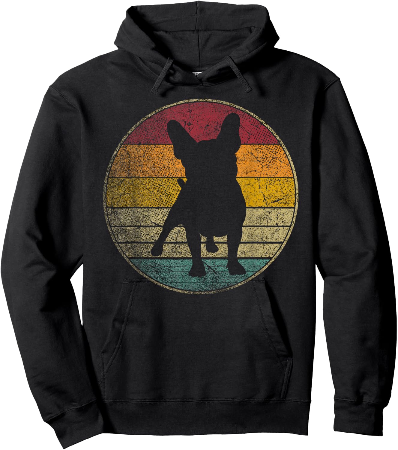 French Bulldog Dog Vintage Distressed Retro Silhouette 70s Women Kids Hoodie - Hoodie | Black