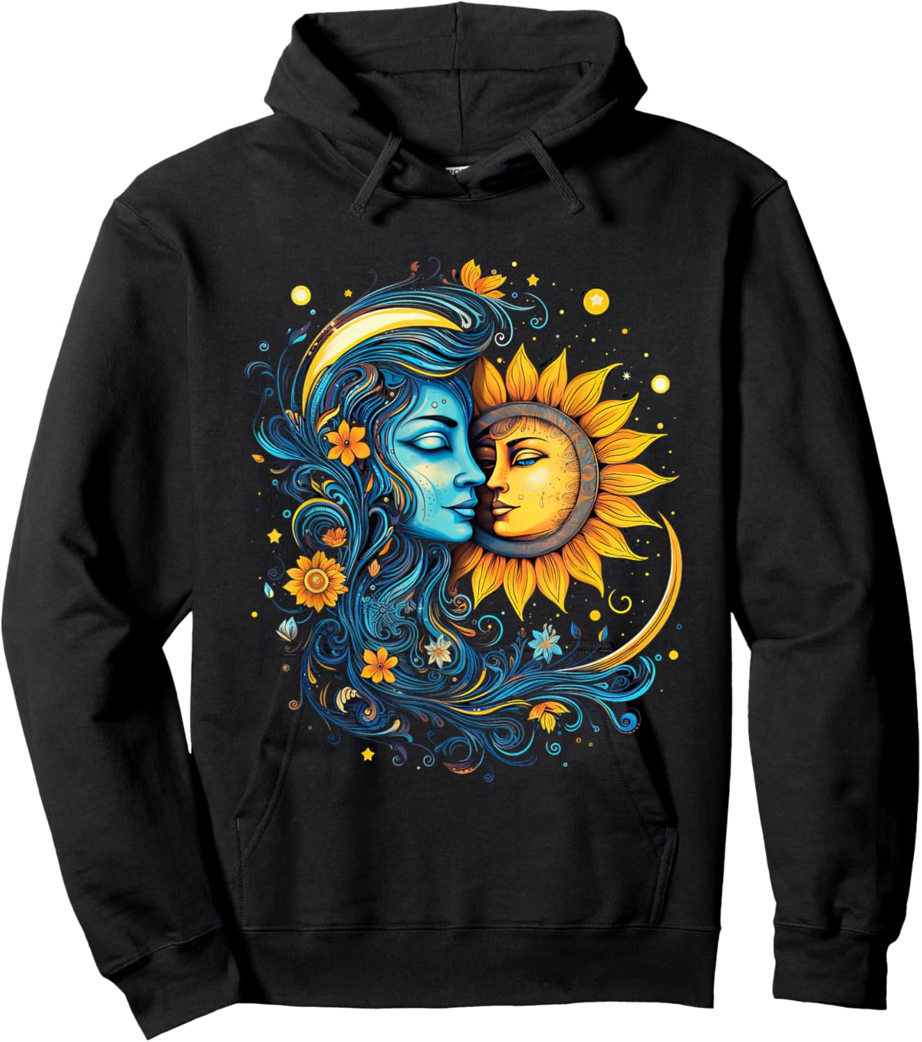 Mystic Sun and Moon Woman Mystical Flowers Aesthetic Hoodie - Hoodie | Black
