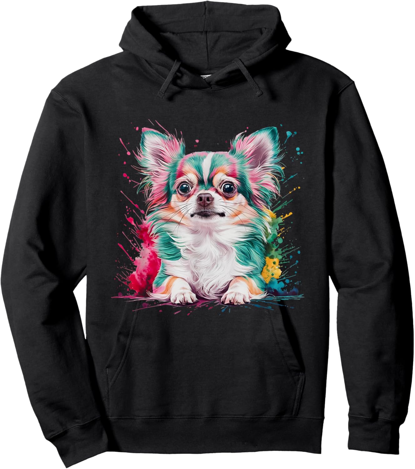 Men Woman Colorful Watercolor Chihuahua Hoodie - Hoodie | Black