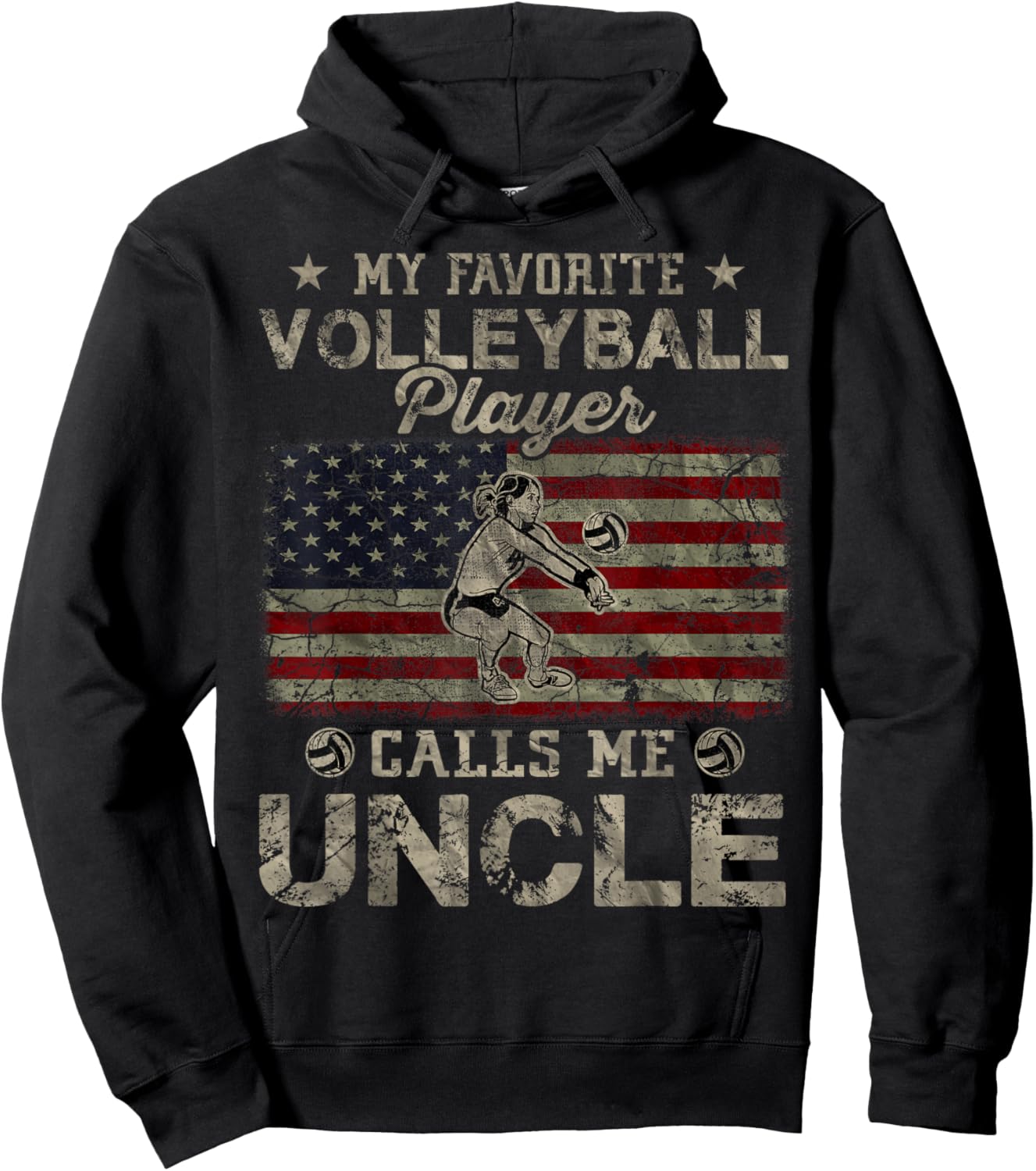 My Favorite Volleyball Player Calls Me Uncle USA Flag Men Hoodie - Hoodie | Black